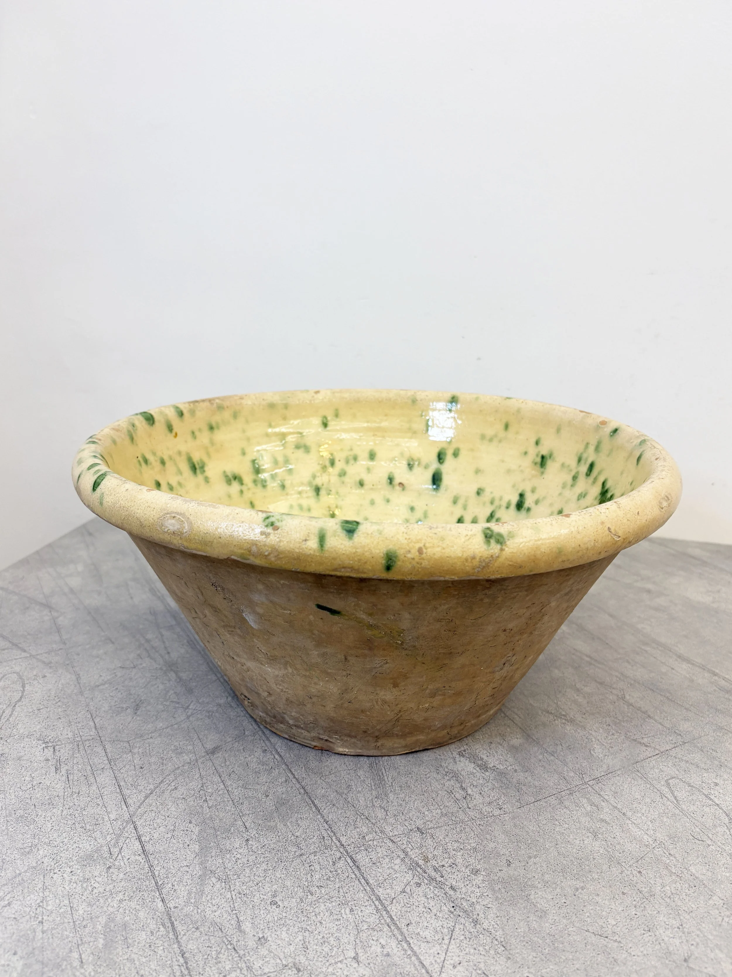 antique green splatter glaze bowl Italy
