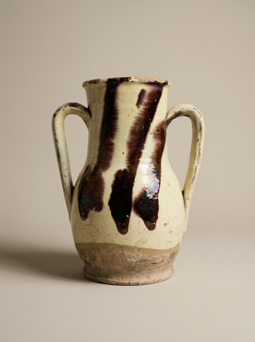 antique Italian vase with brown stripes from southern Italy