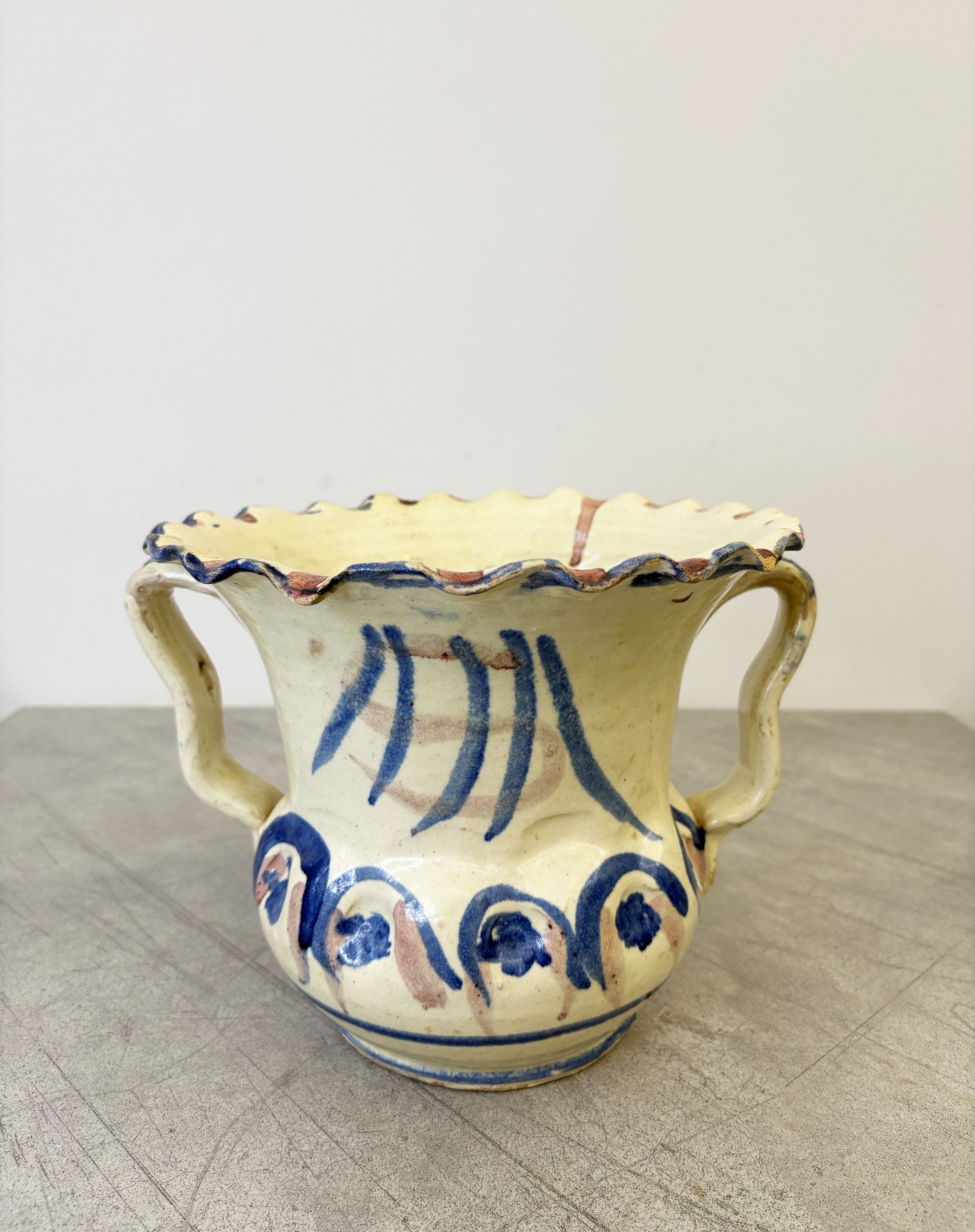 large Italian vase with fluted opening