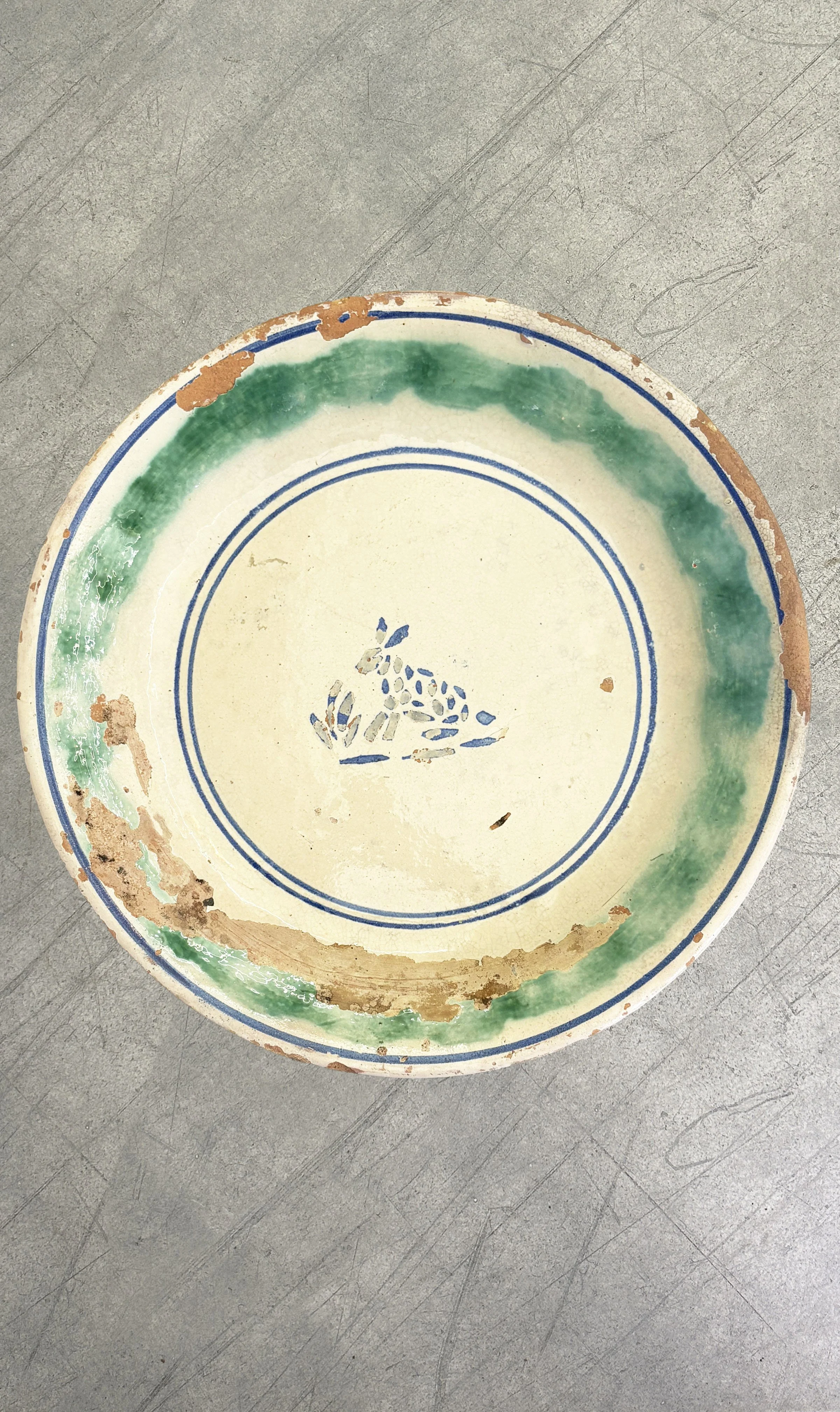 large rustic plate with hand painted rabbit