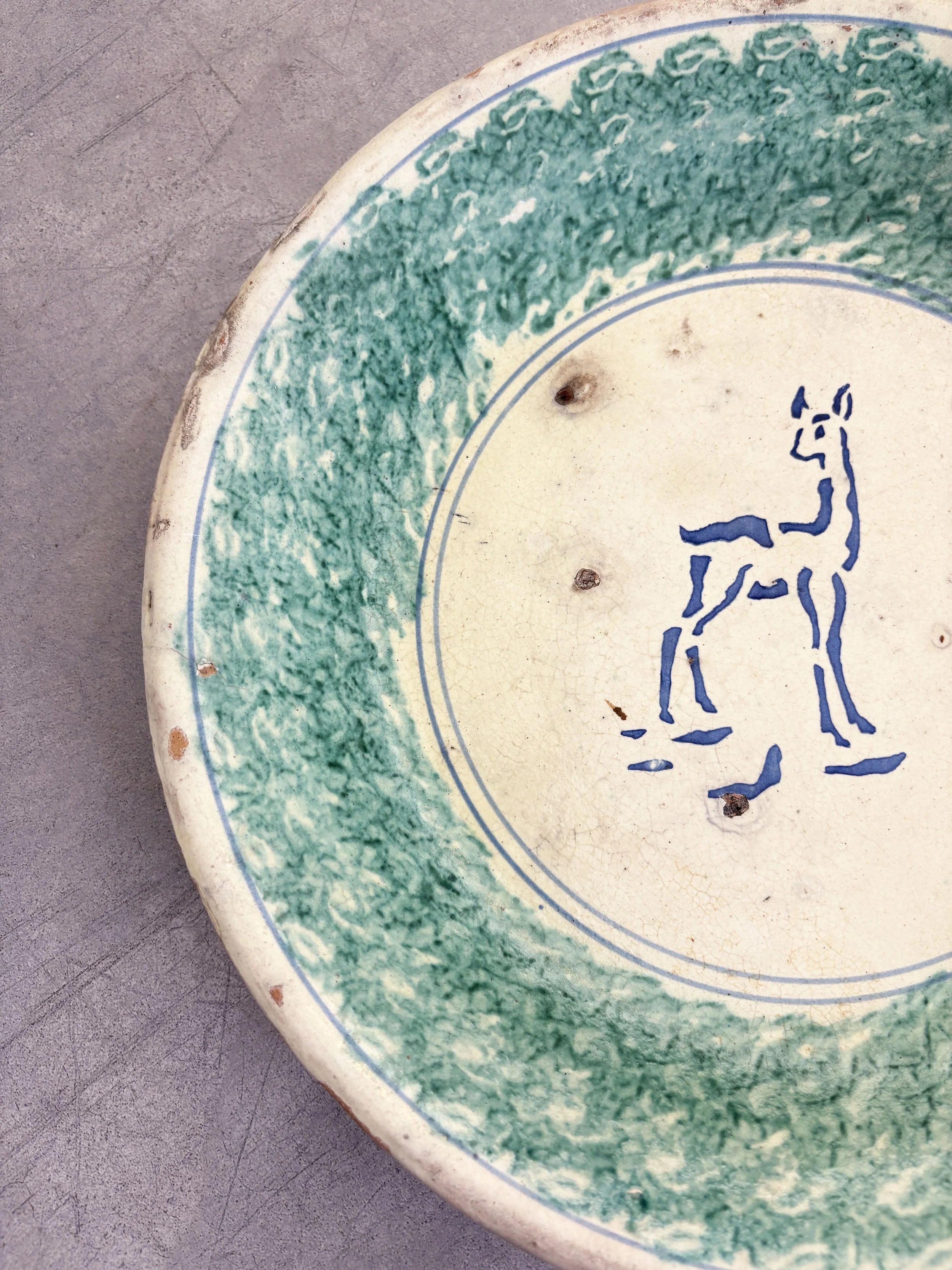 vintage plate with hand painted deer design