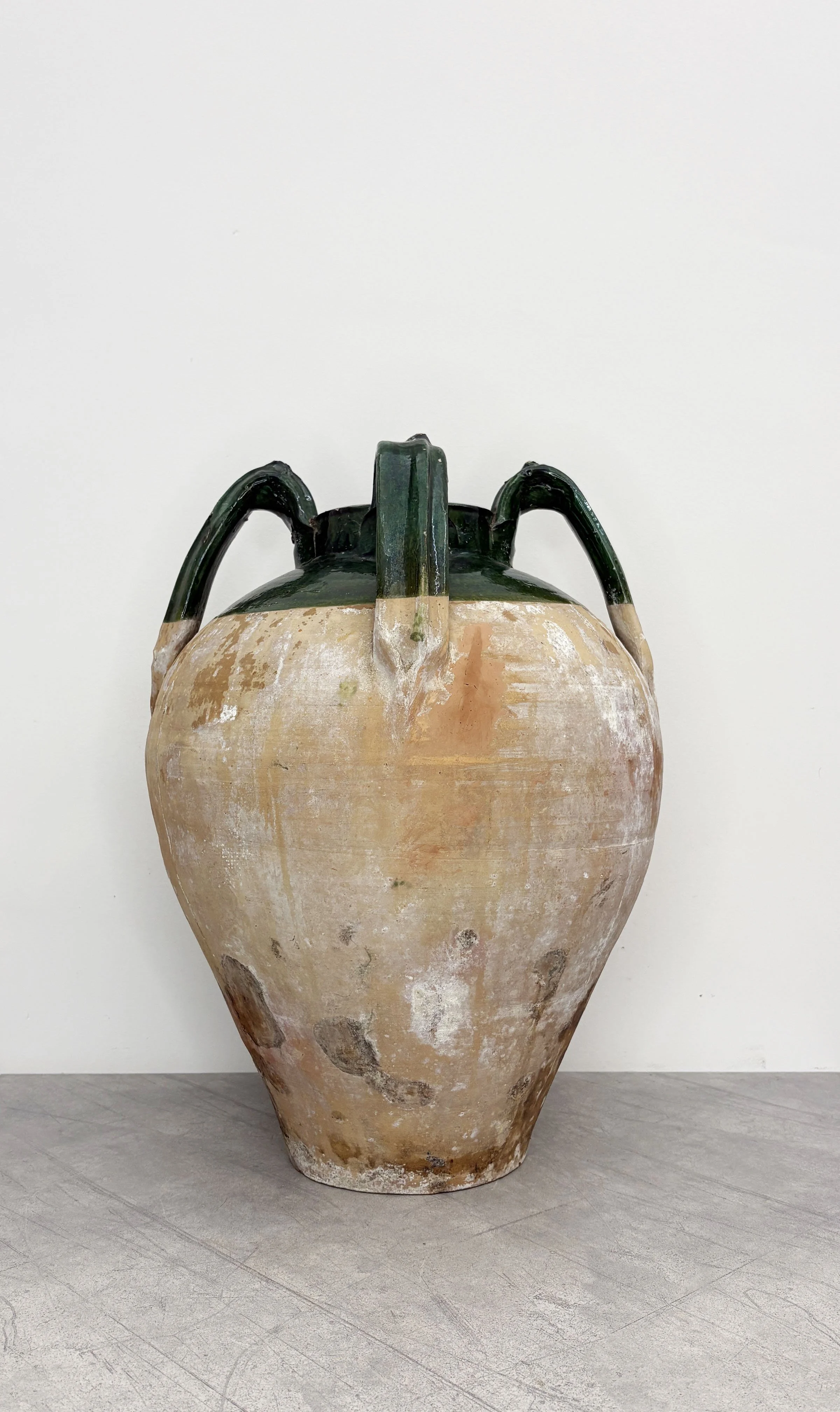 Large Antique 4-handle Pot with Green Glaze