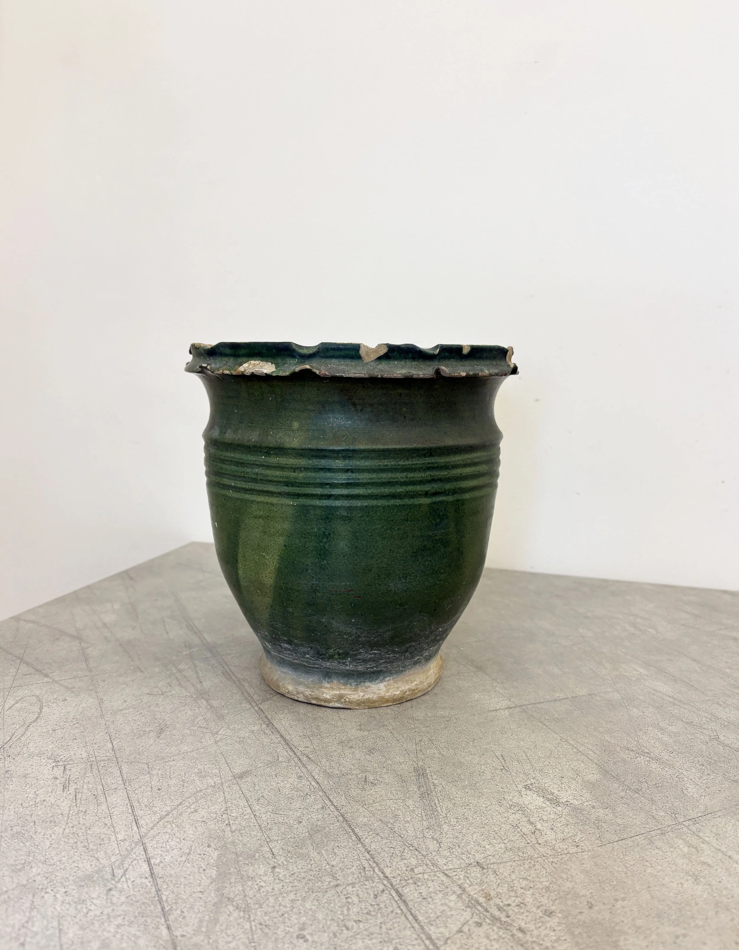 antique green glazed ceramic plant pot