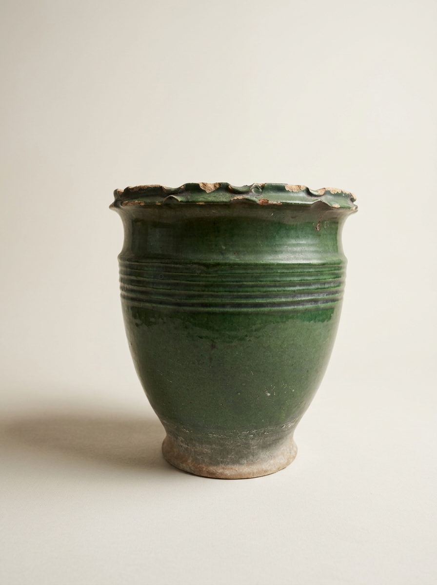 antique Italian green ceramic plant pot