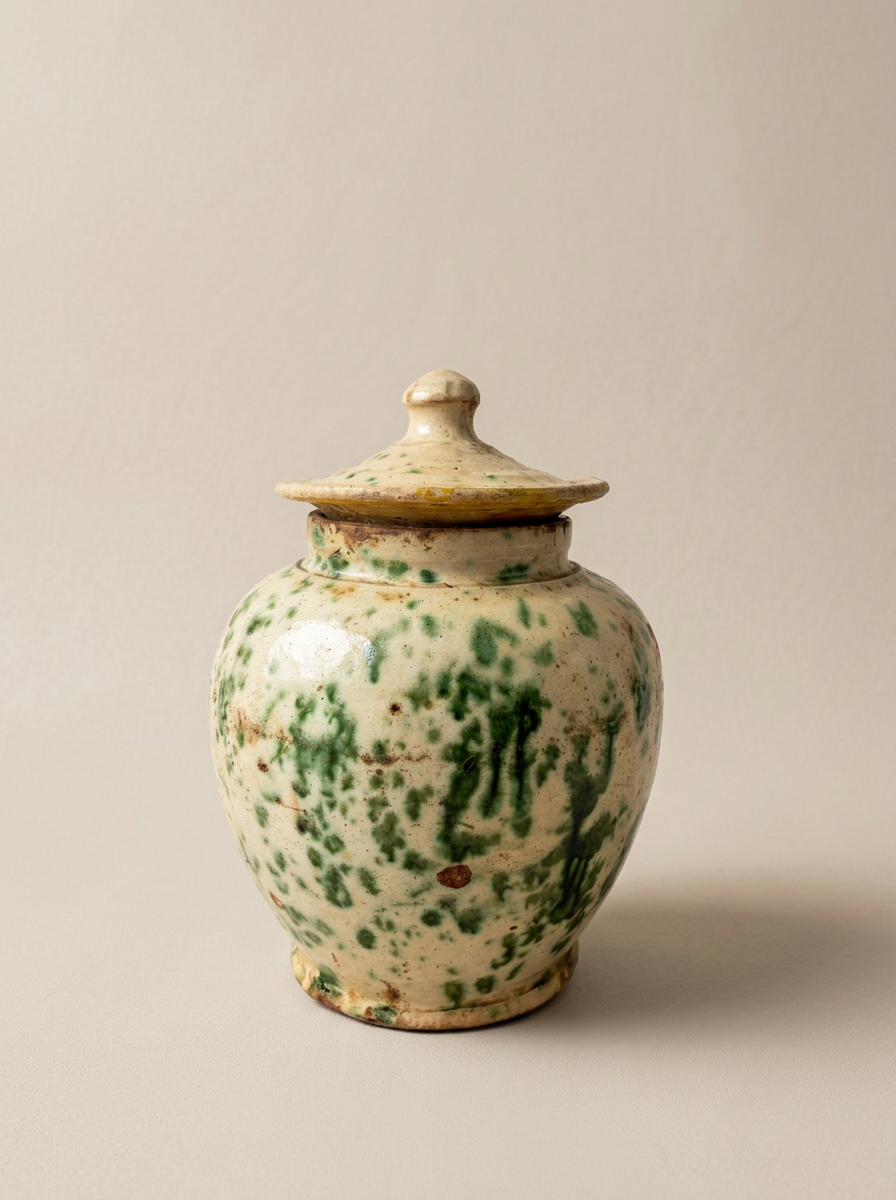 antique rustic southern Italian storage pot with lid