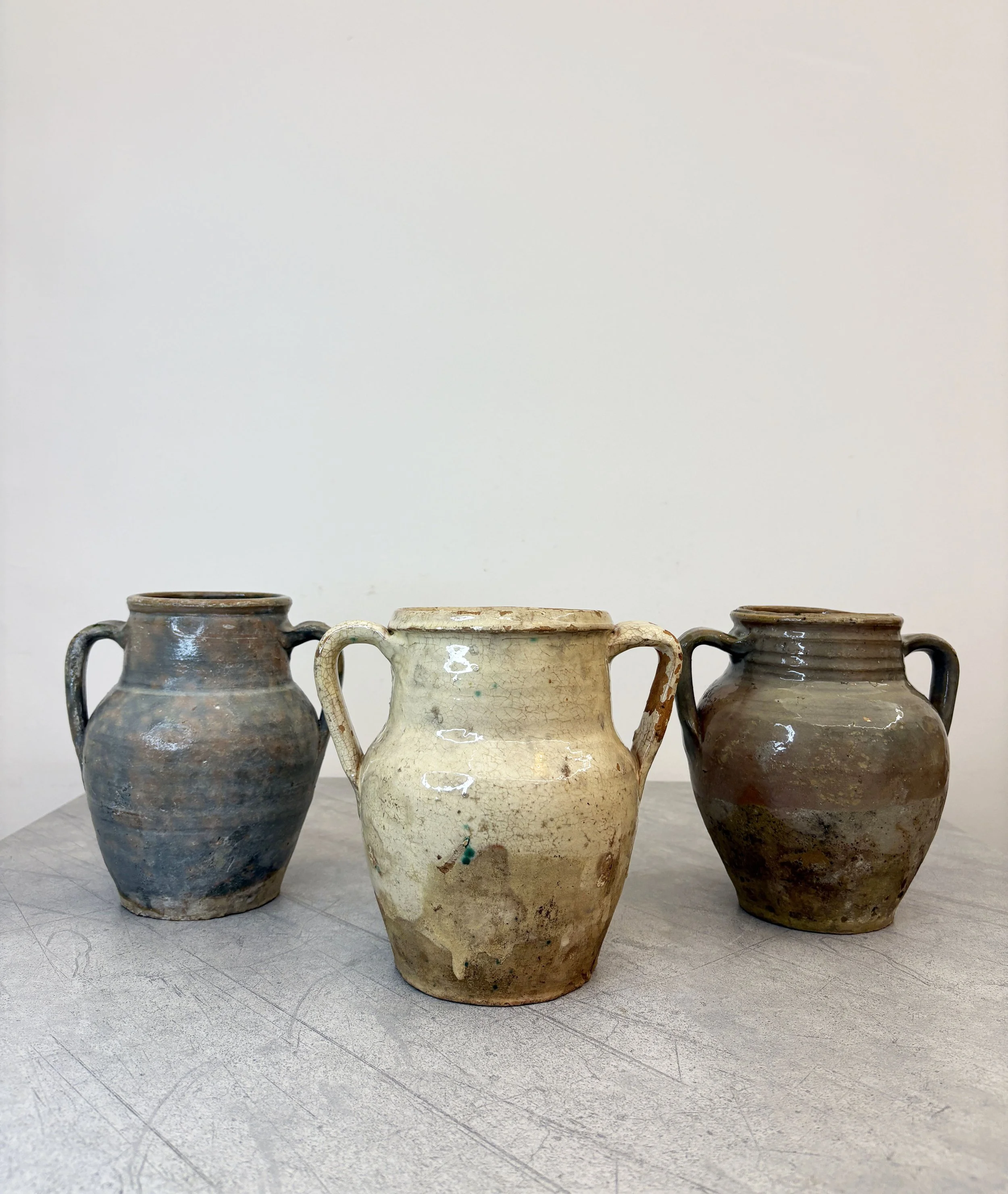 3 antique confit pots Puglia