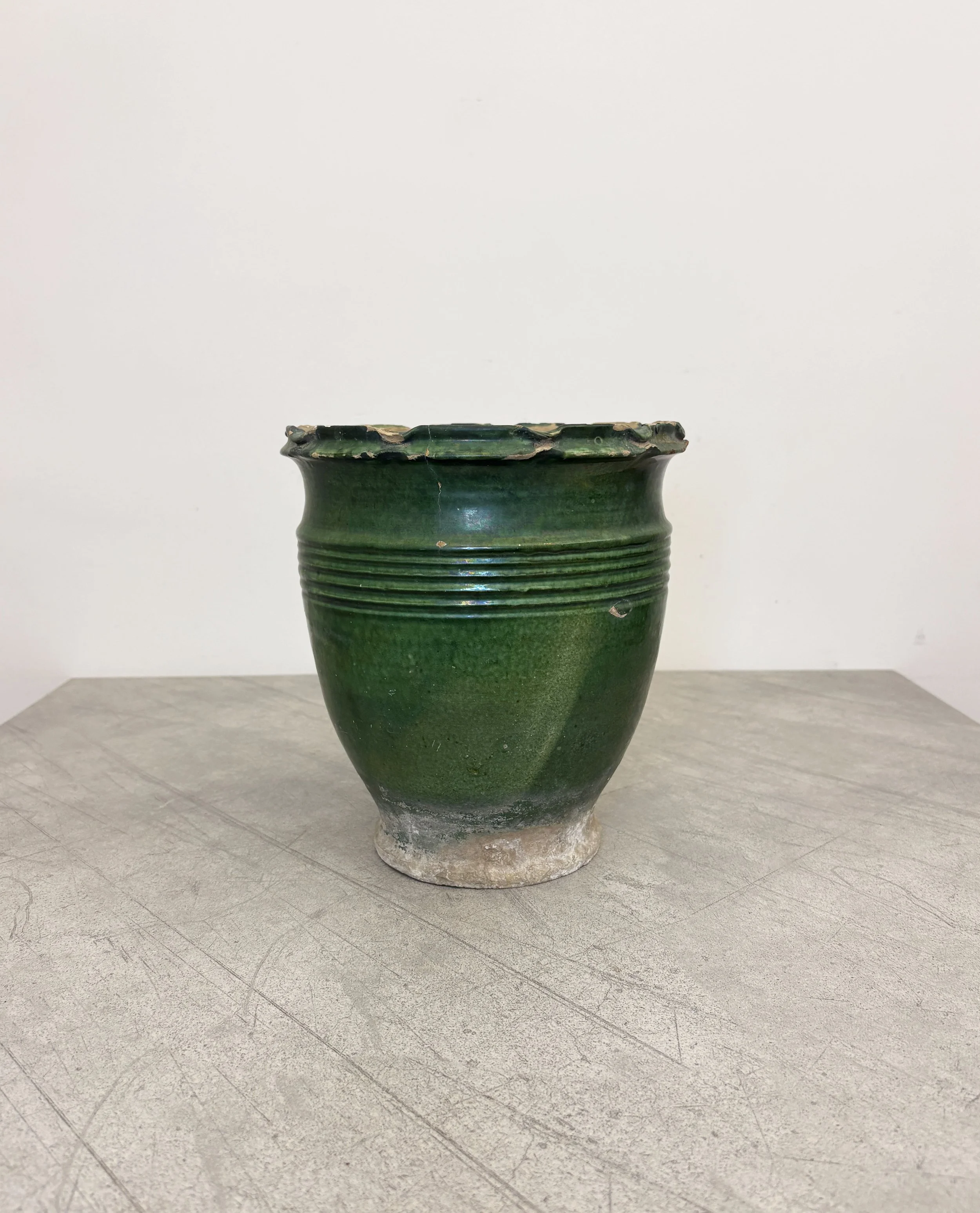 green glazed ceramic plant pot Italy