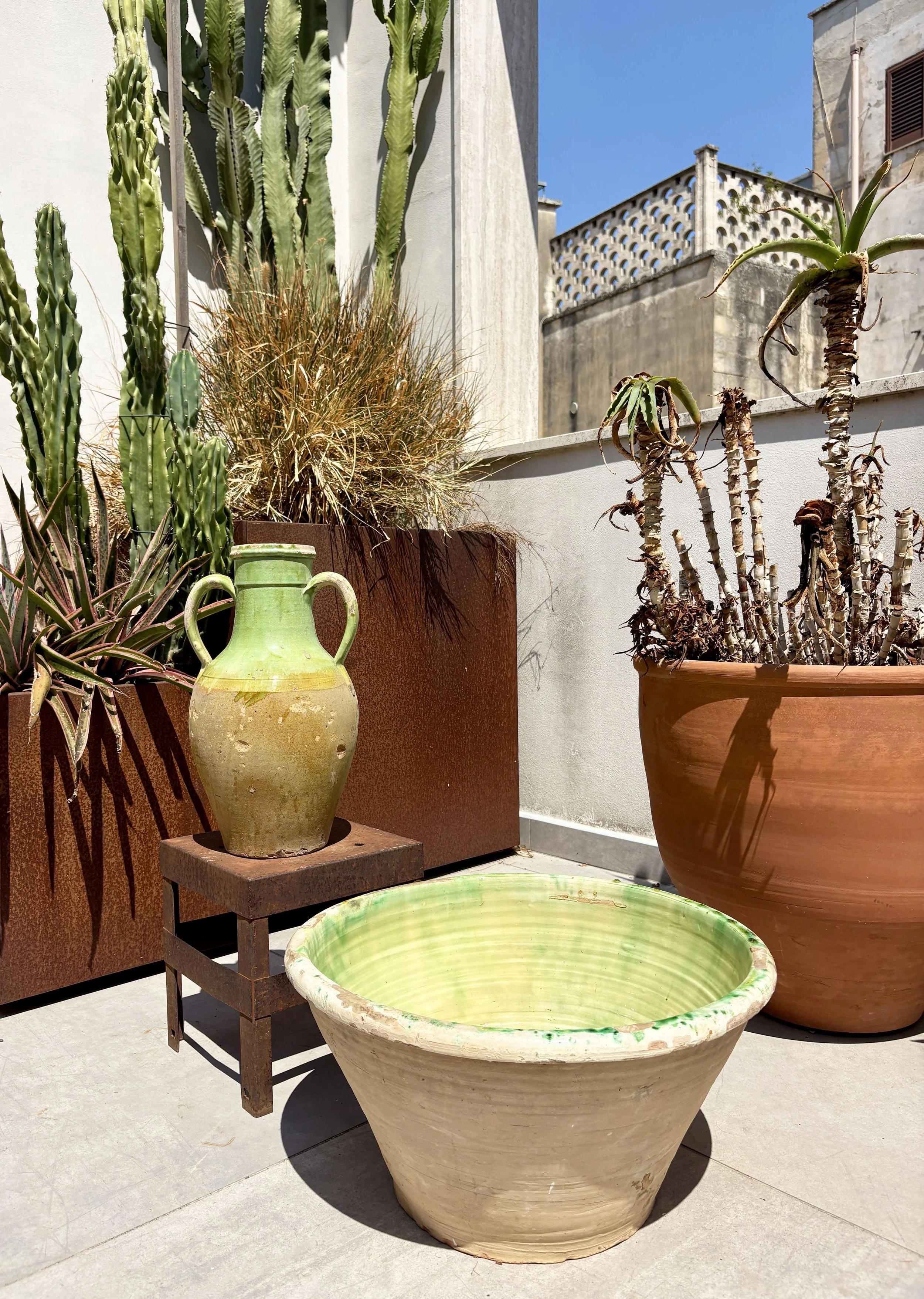 antique southern Italian green farmhouse pottery