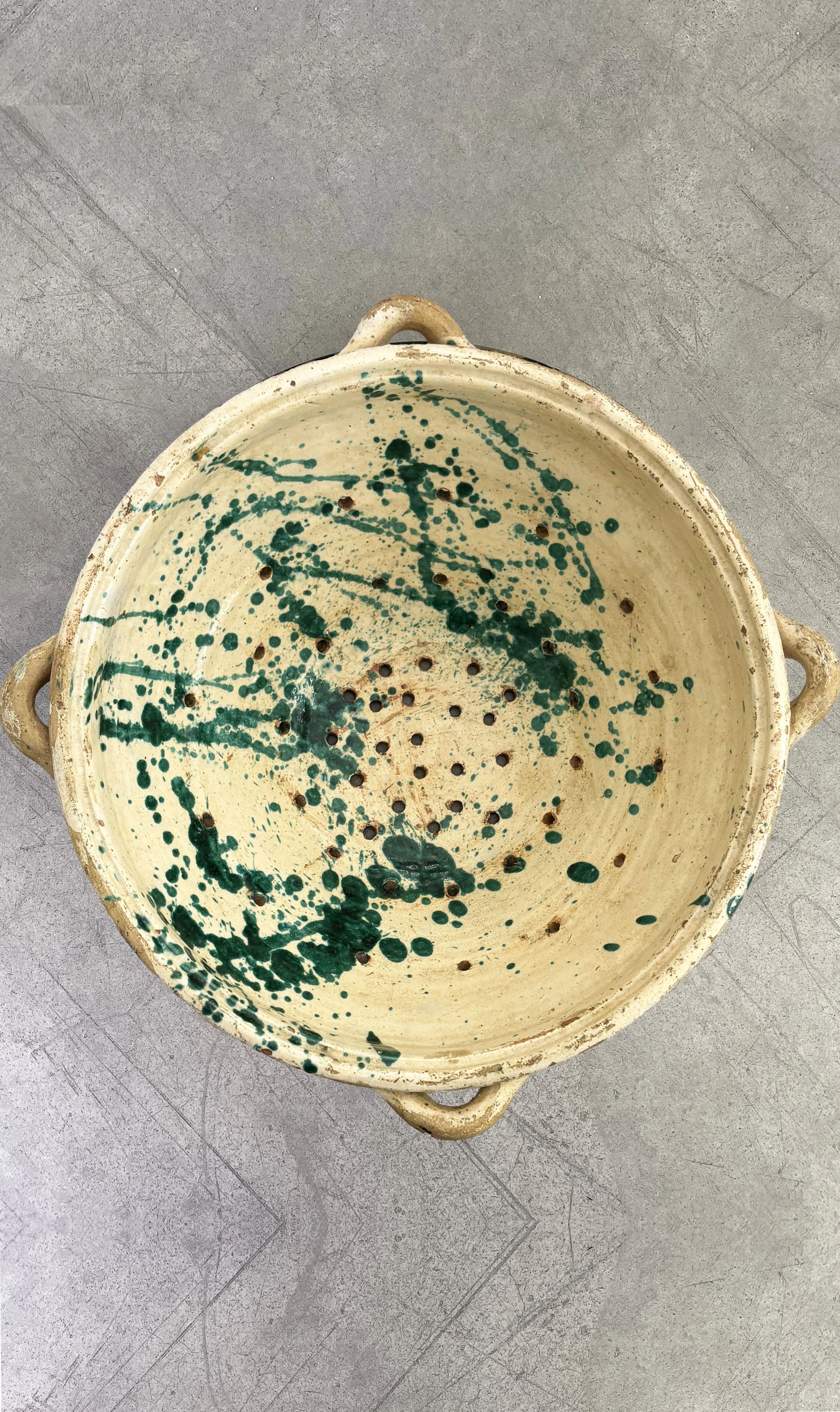 Antique Green Splatter Ceramic Colander