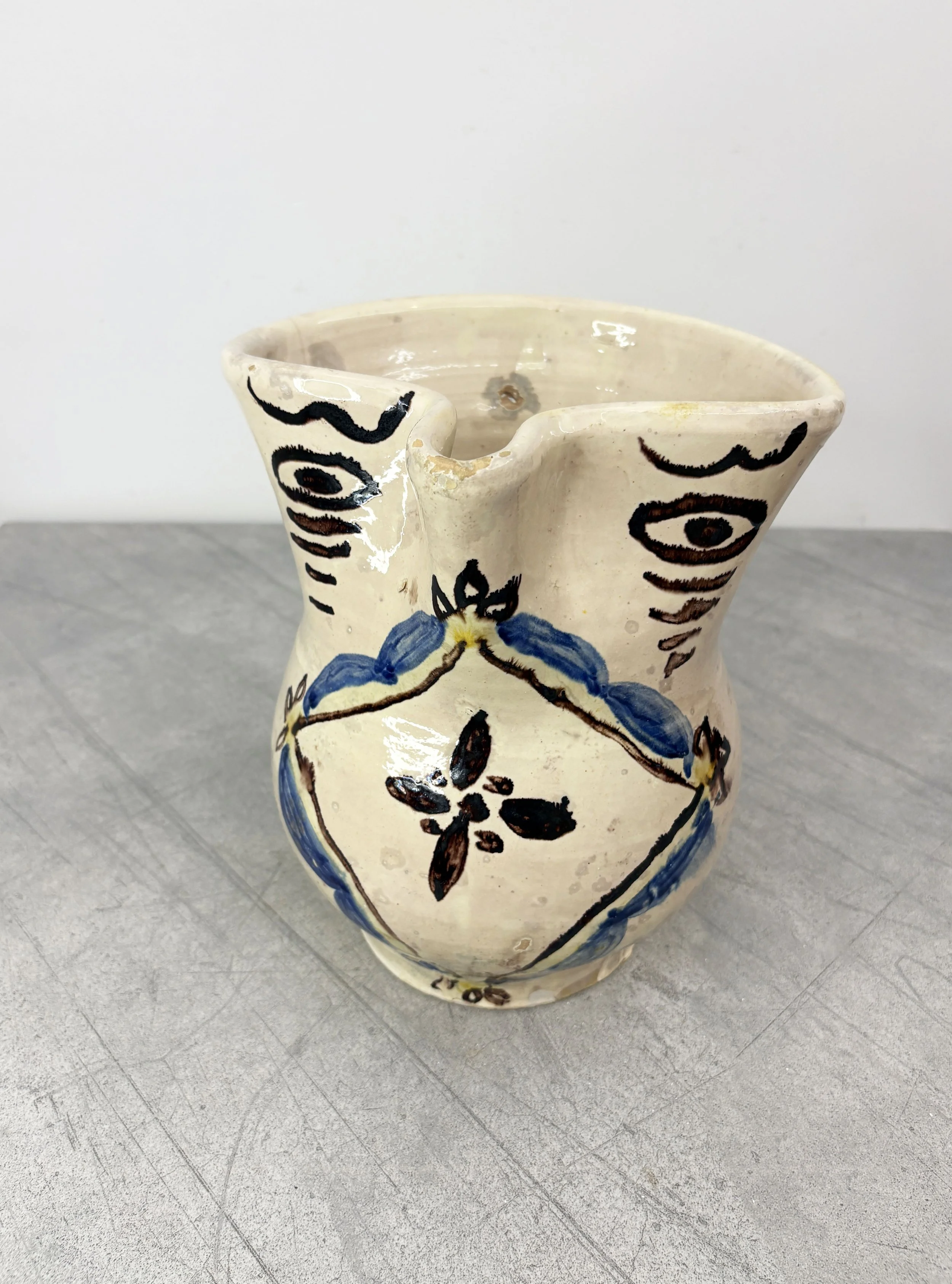 extra large ceramic jug with hand painted evil eye
