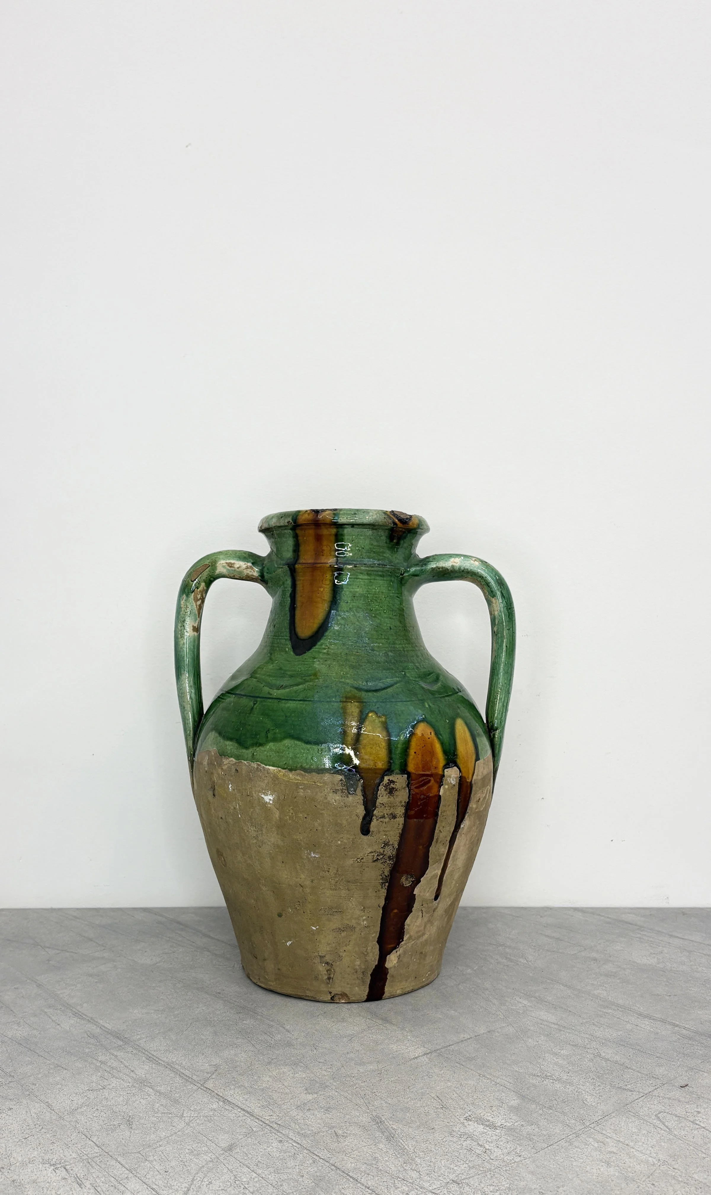 ANTIQUE RUSTIC GREEN GLAZED AMPHORA