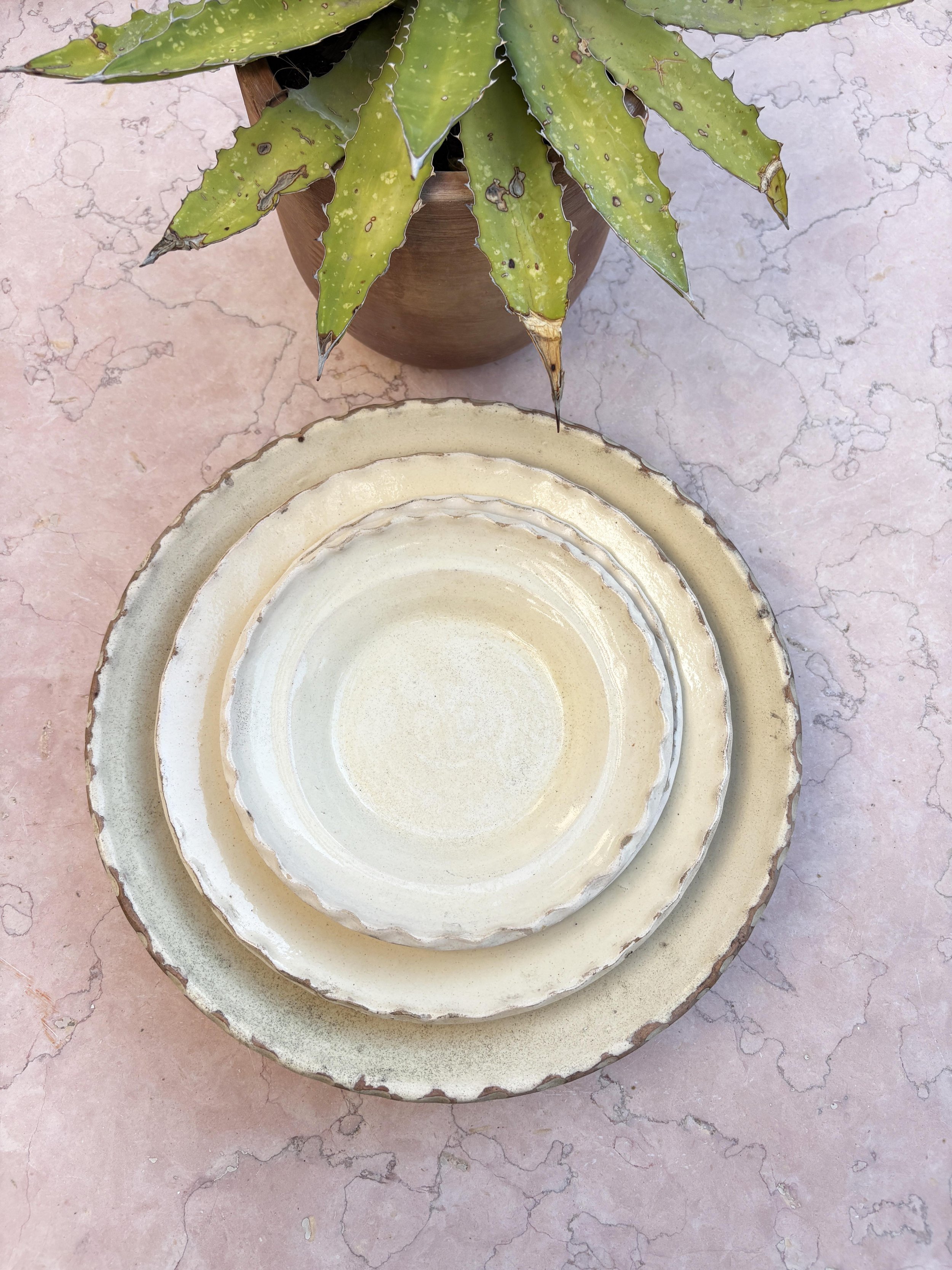 antique cream glazed plates from Puglia