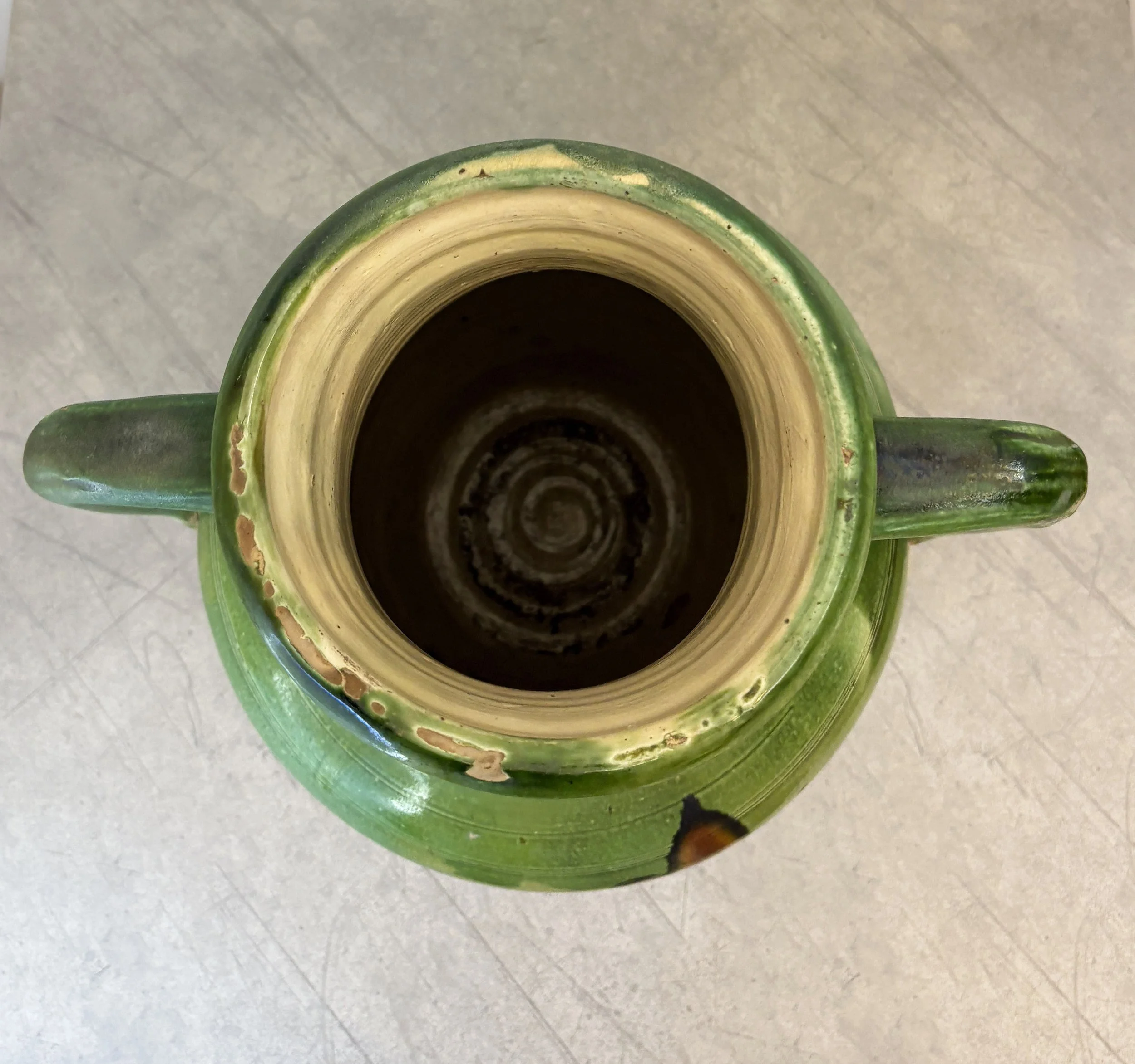 antique green glazed pot Puglia