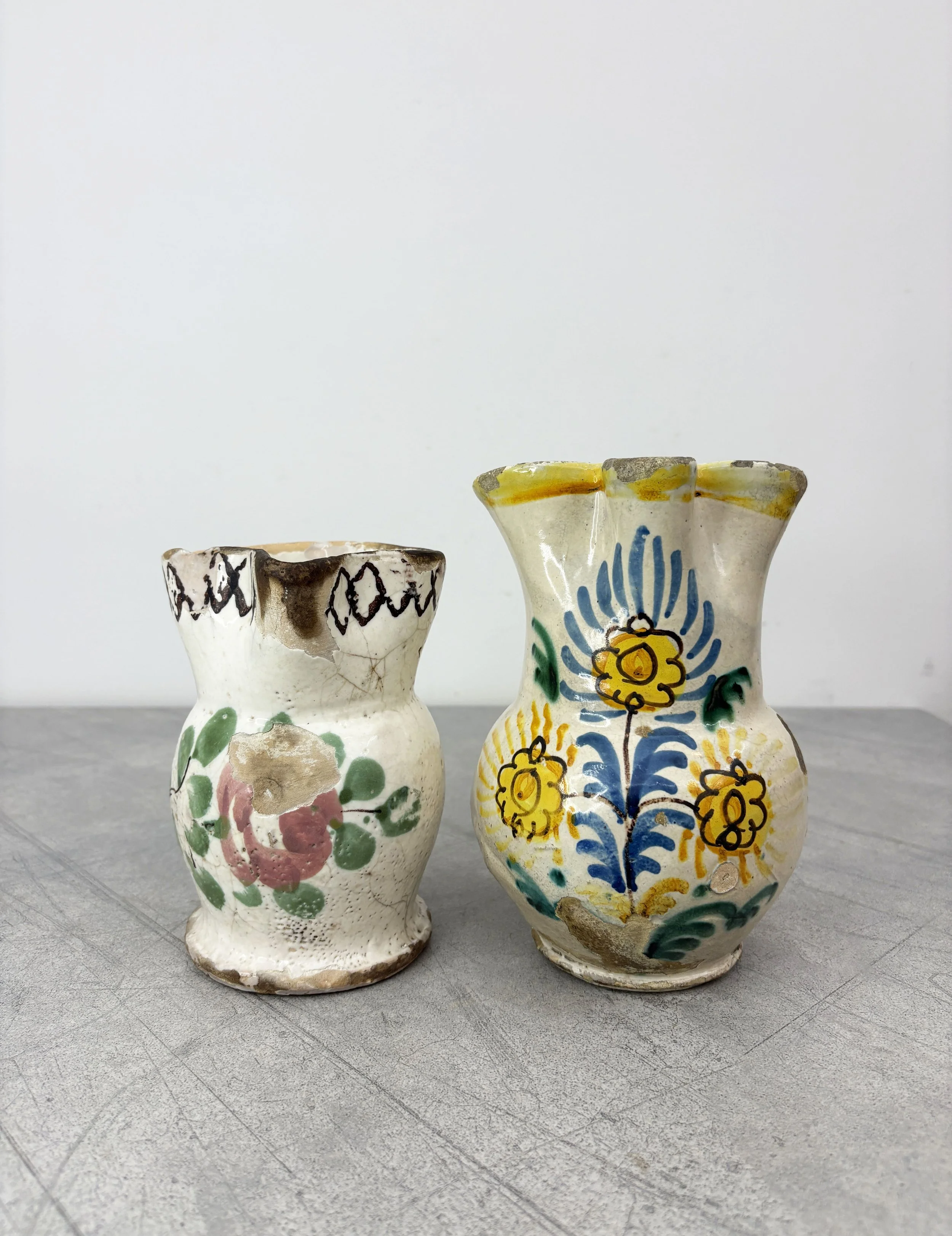 antique hand painted rustic jugs
