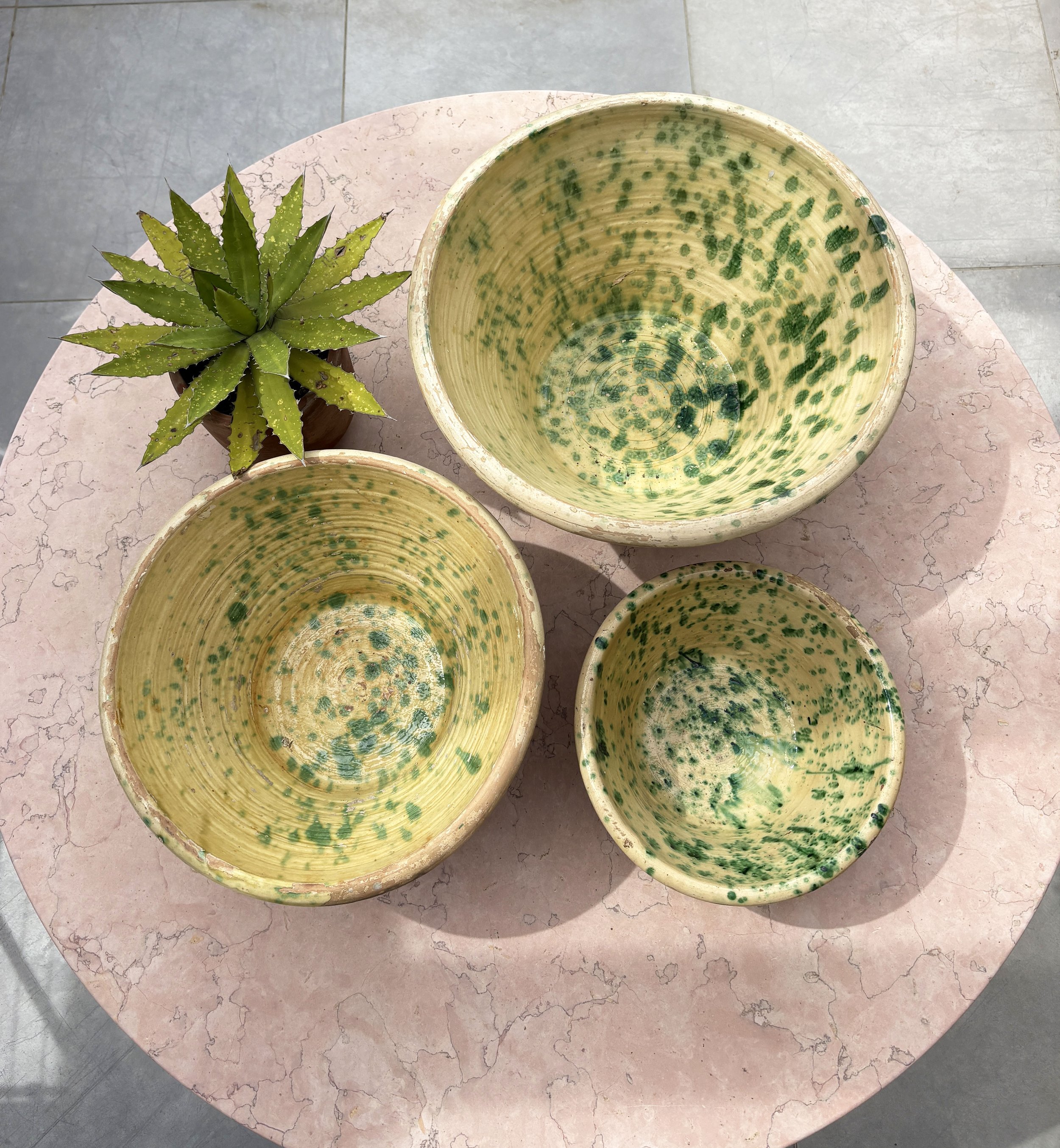 Italian green splatter ceramic bowls
