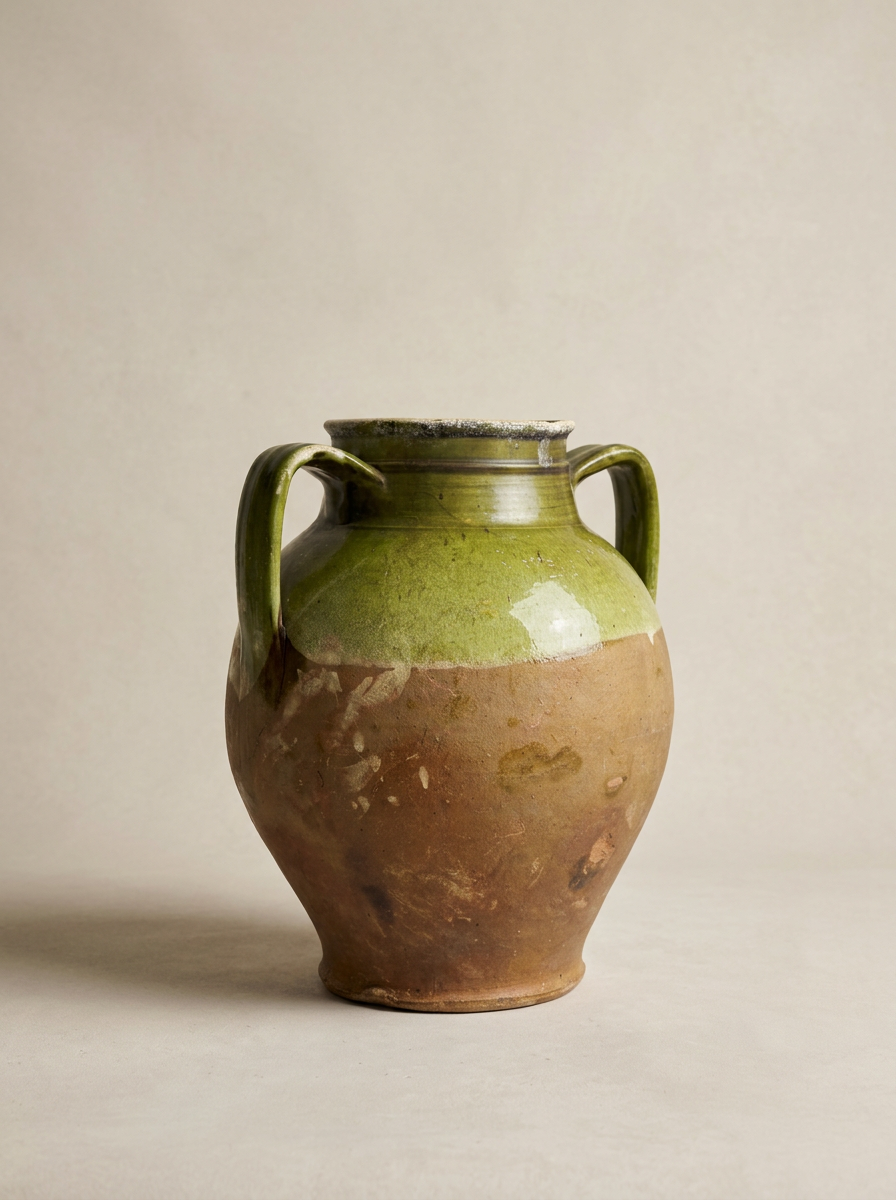 vintage green glazed ceramic confit pot Italy