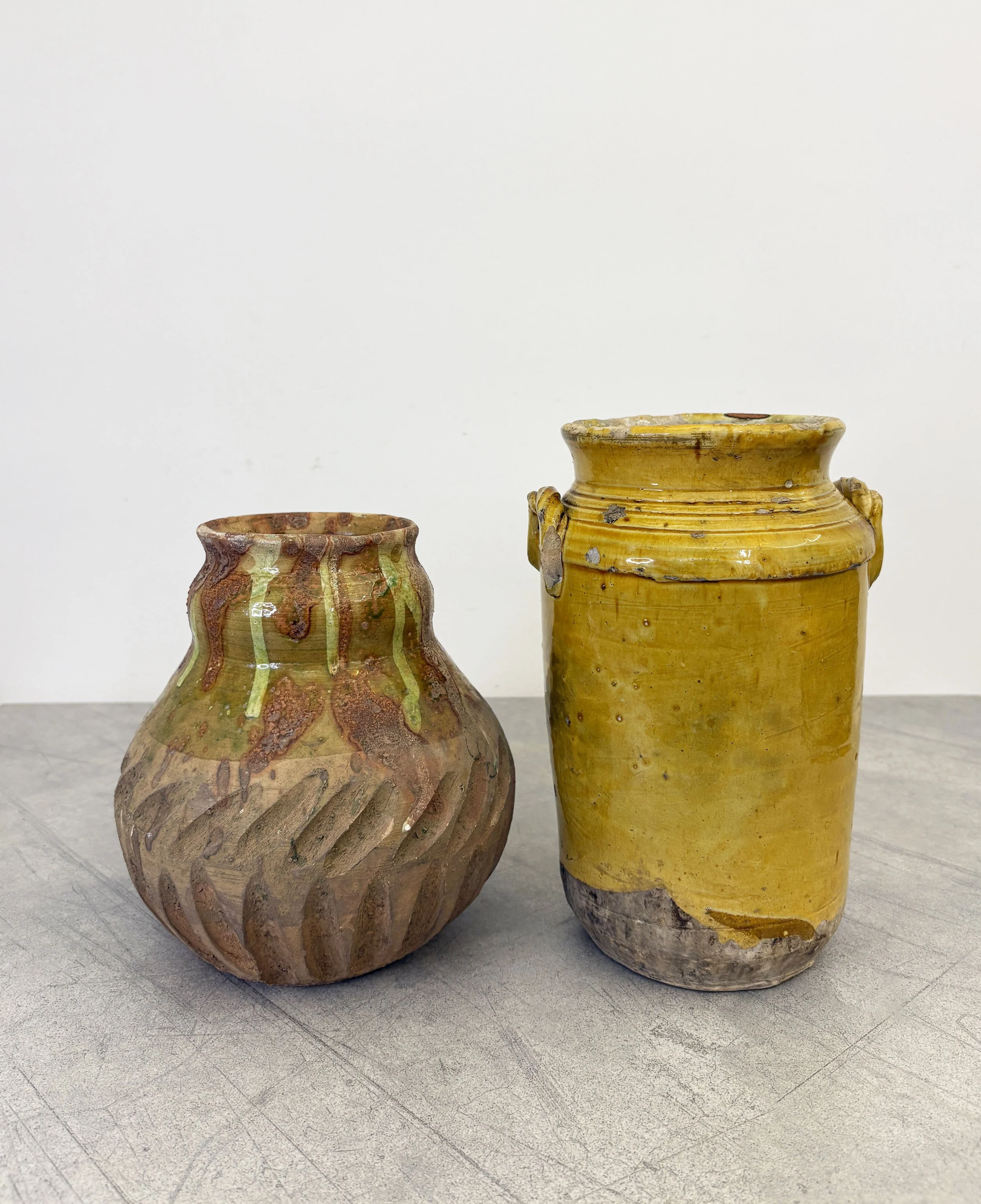 antique Italian rustic pottery with yellow glaze