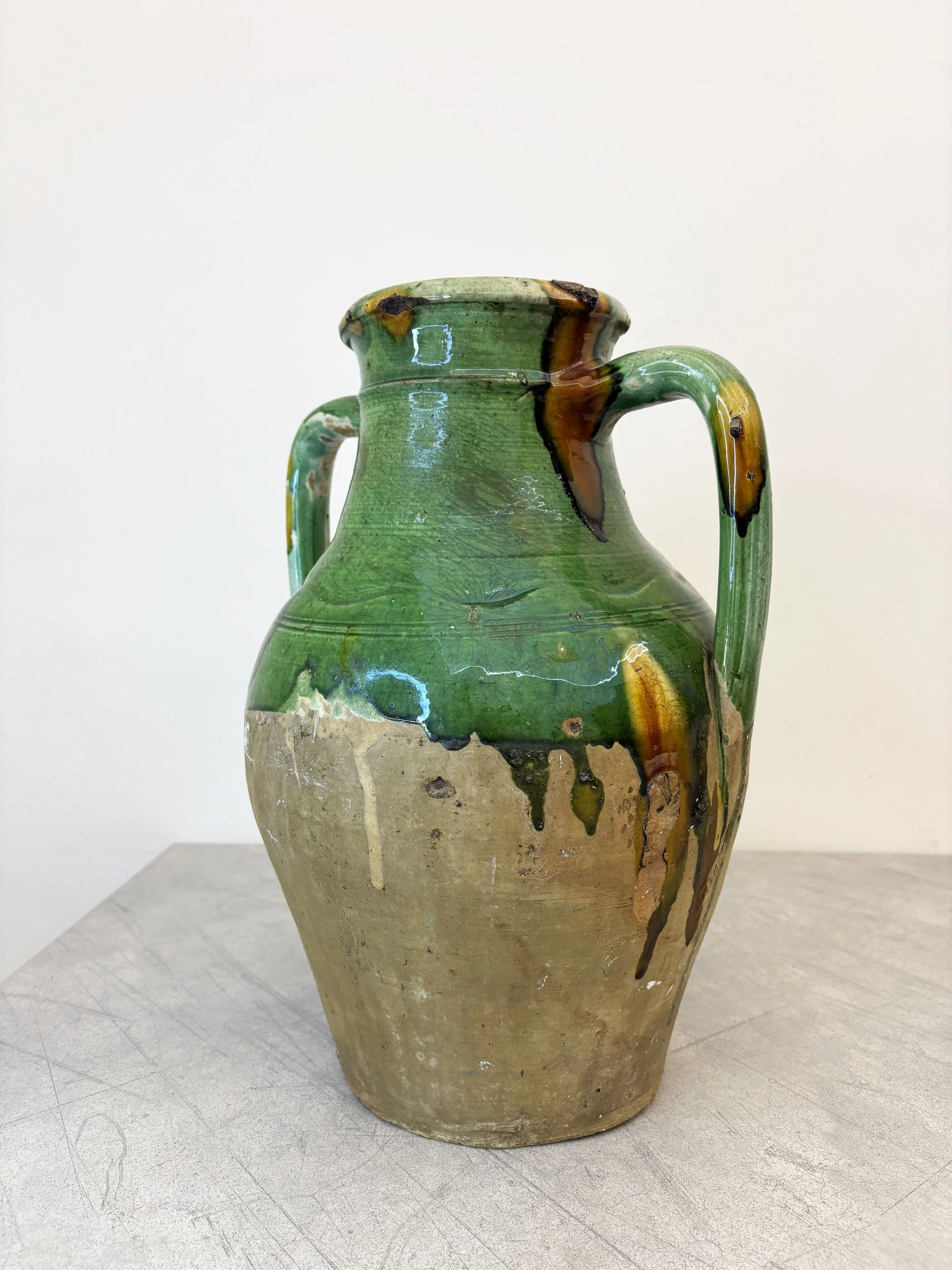 antique Pugliese green glazed amphora