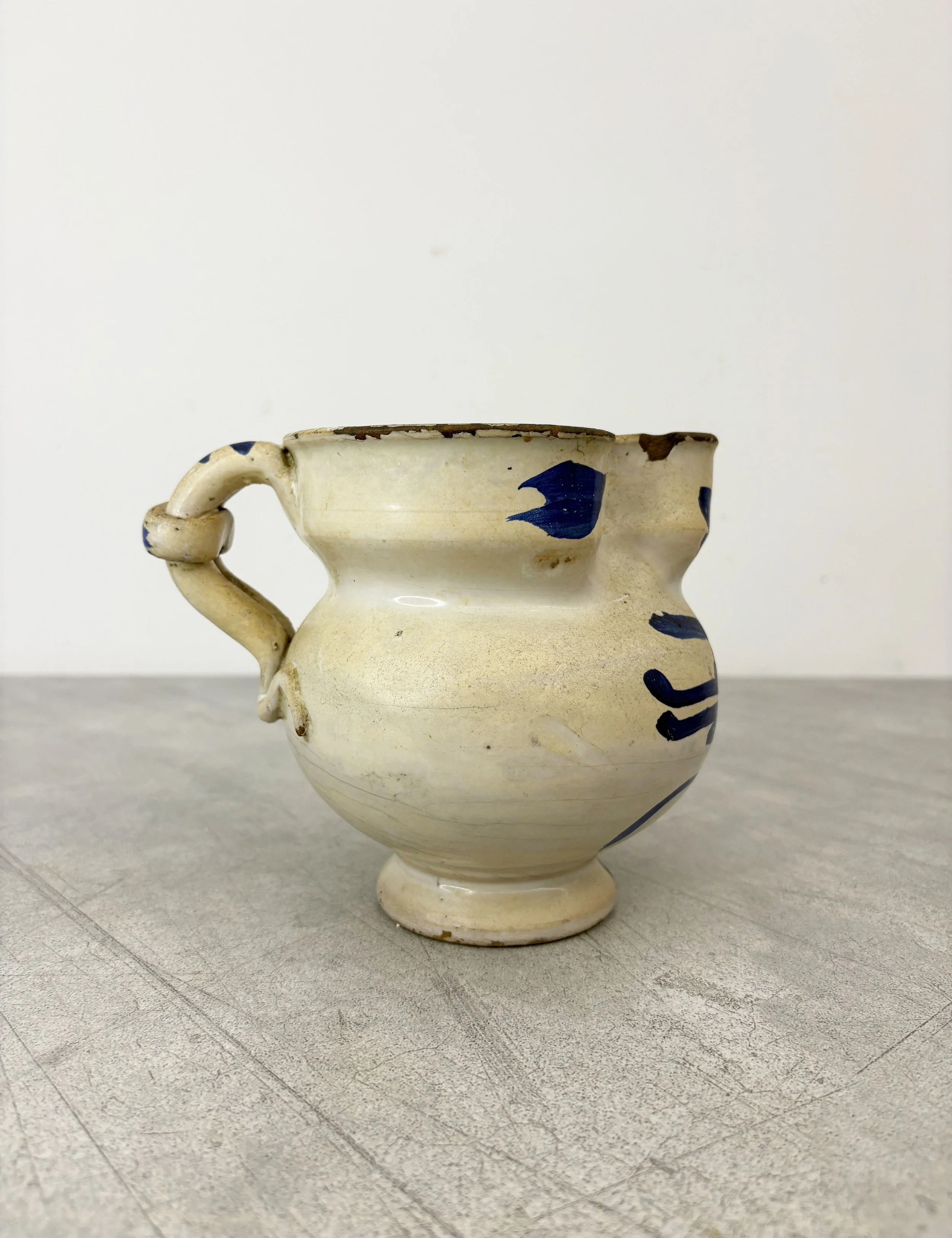 antique blue and white ceramic jug Puglia