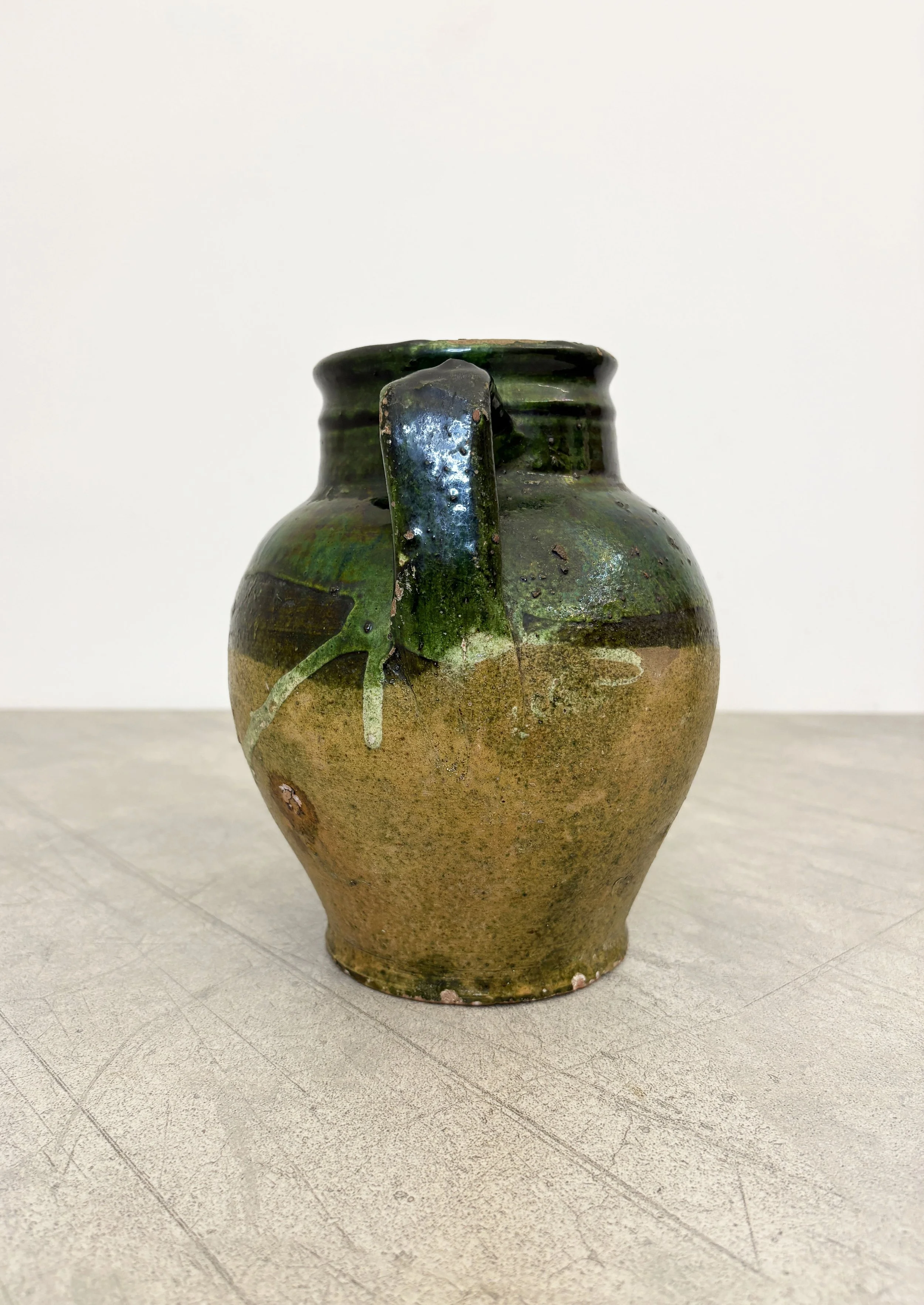 antique green glaze terracotta pot Puglia