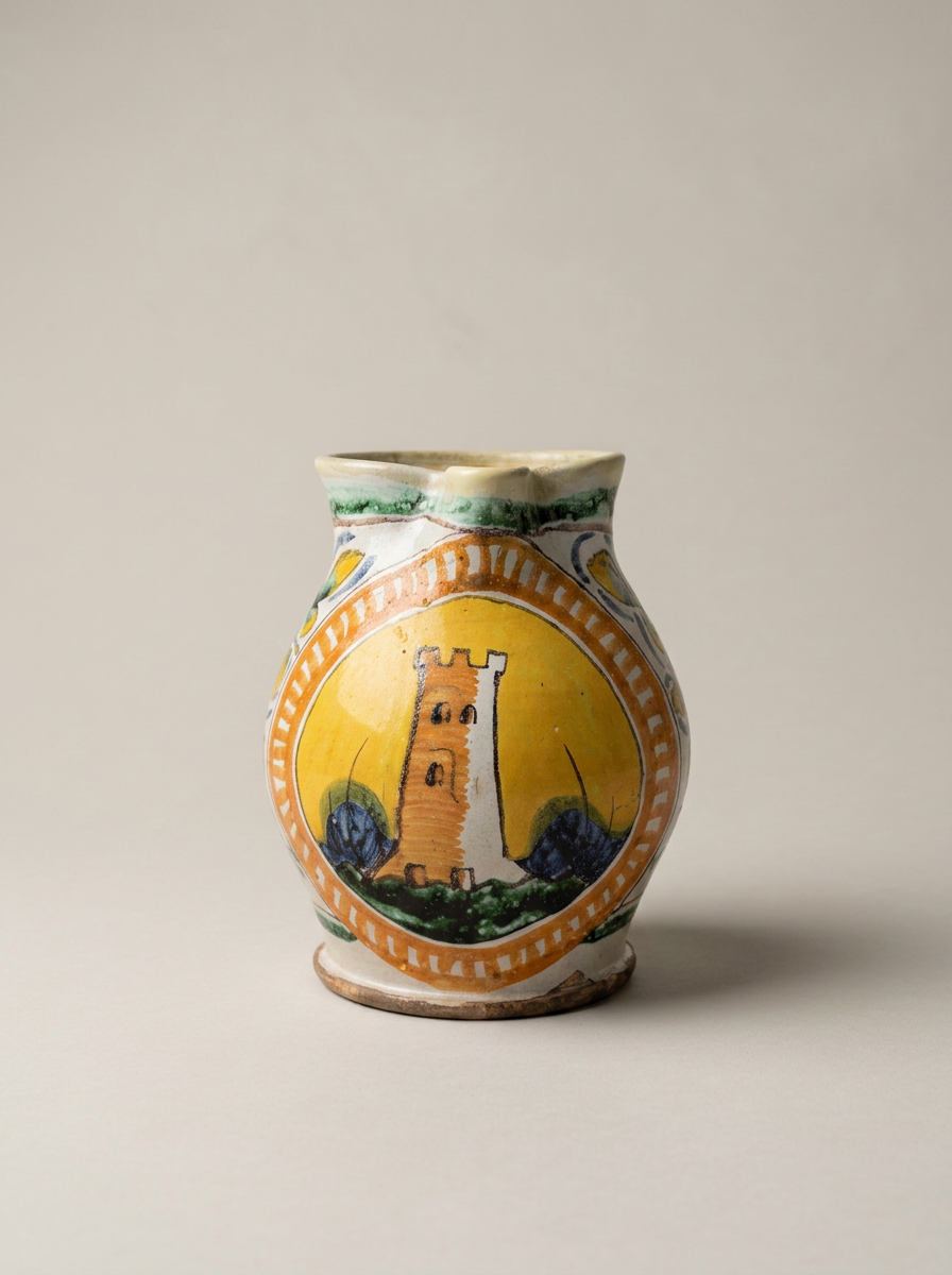 antique hand painted Tuscan ceramic pitcher