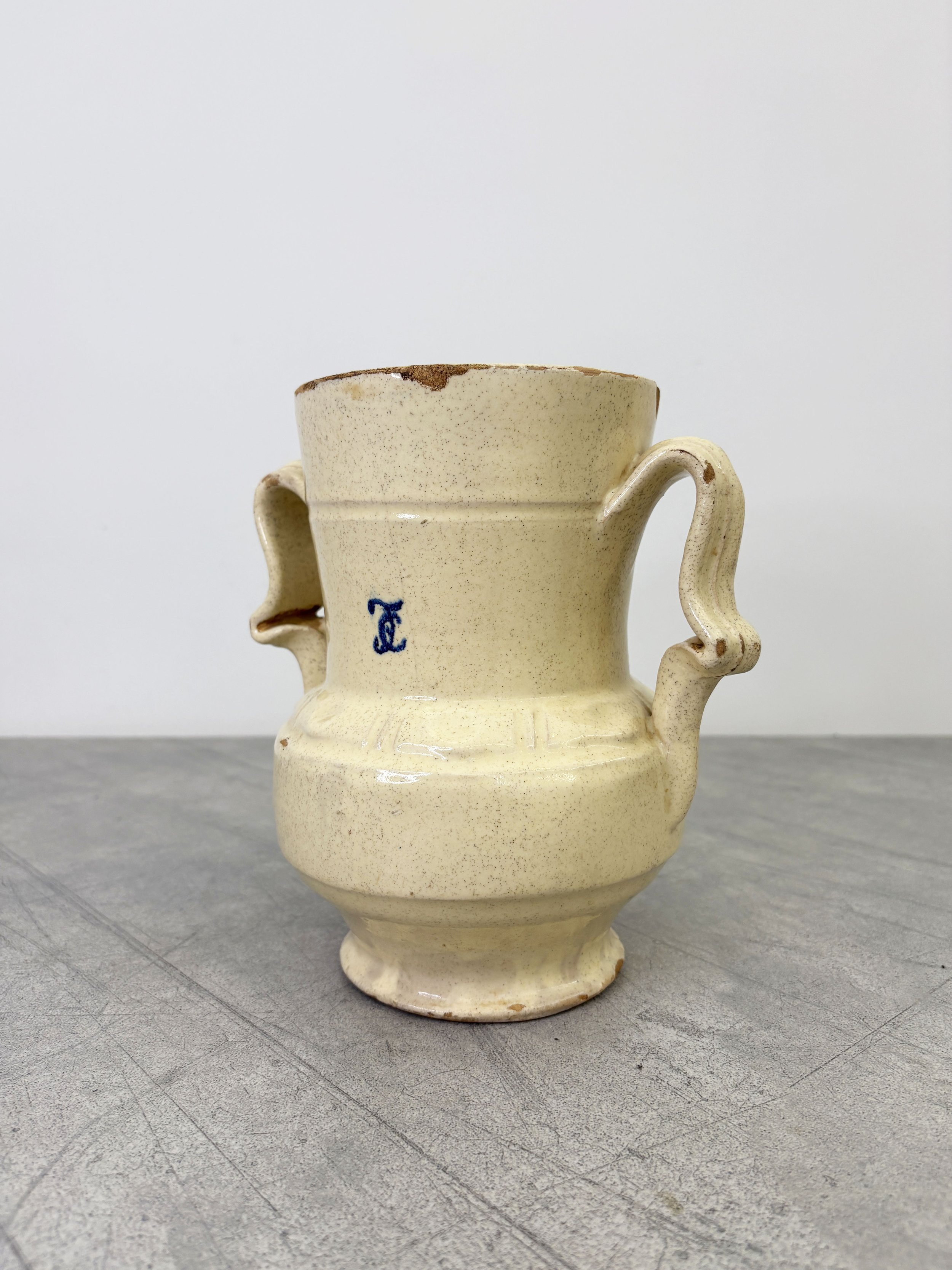 antique vase with hand painted initials