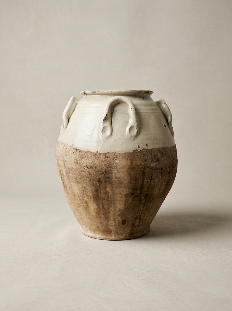antique confit pot with white glaze
