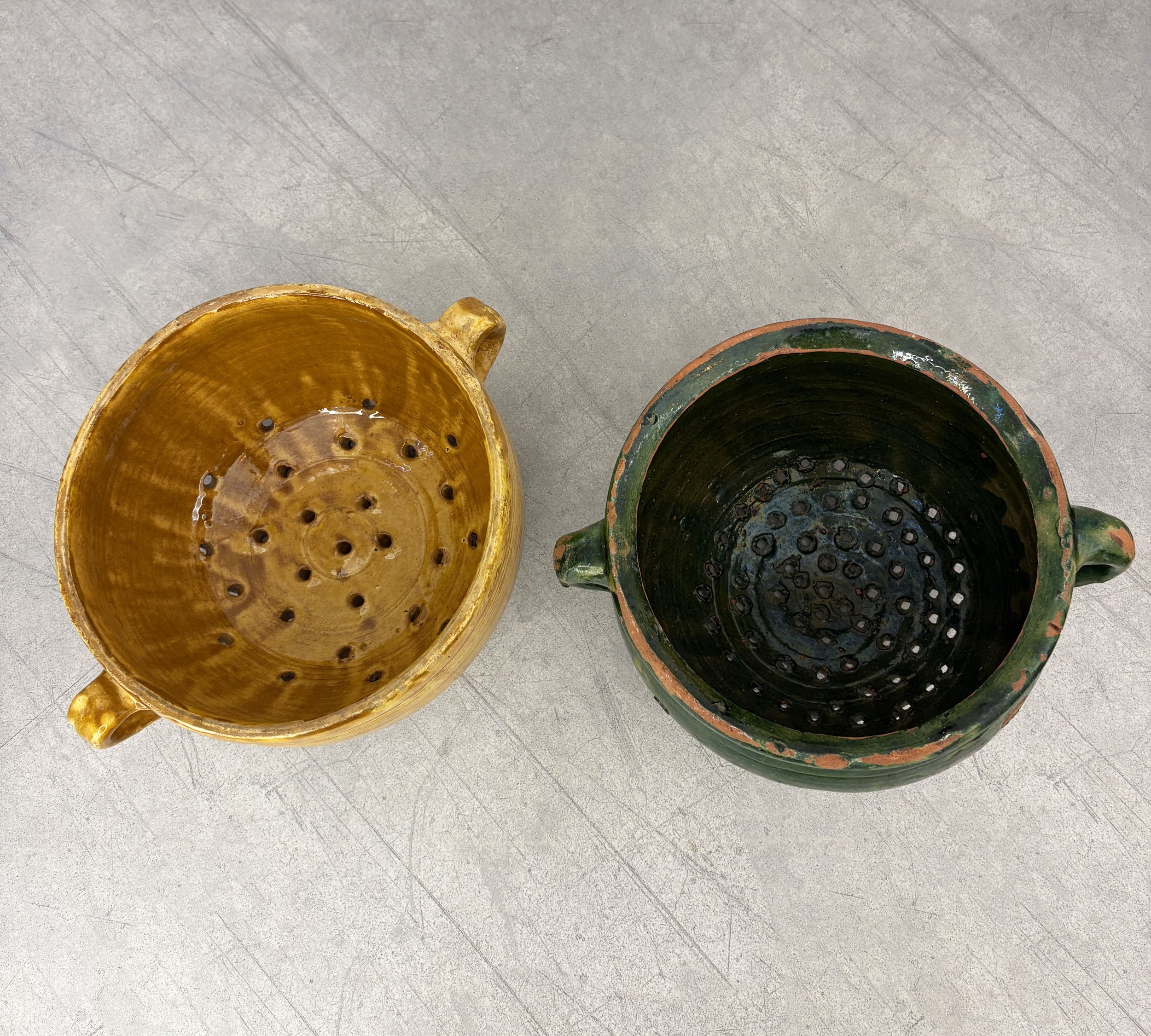 2 farmhouse ceramic colanders Puglia