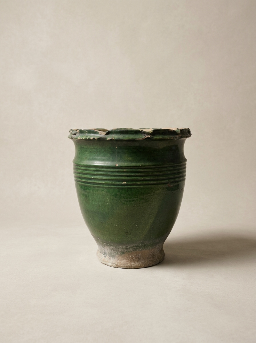 vintage green glazed ceramic plant pot