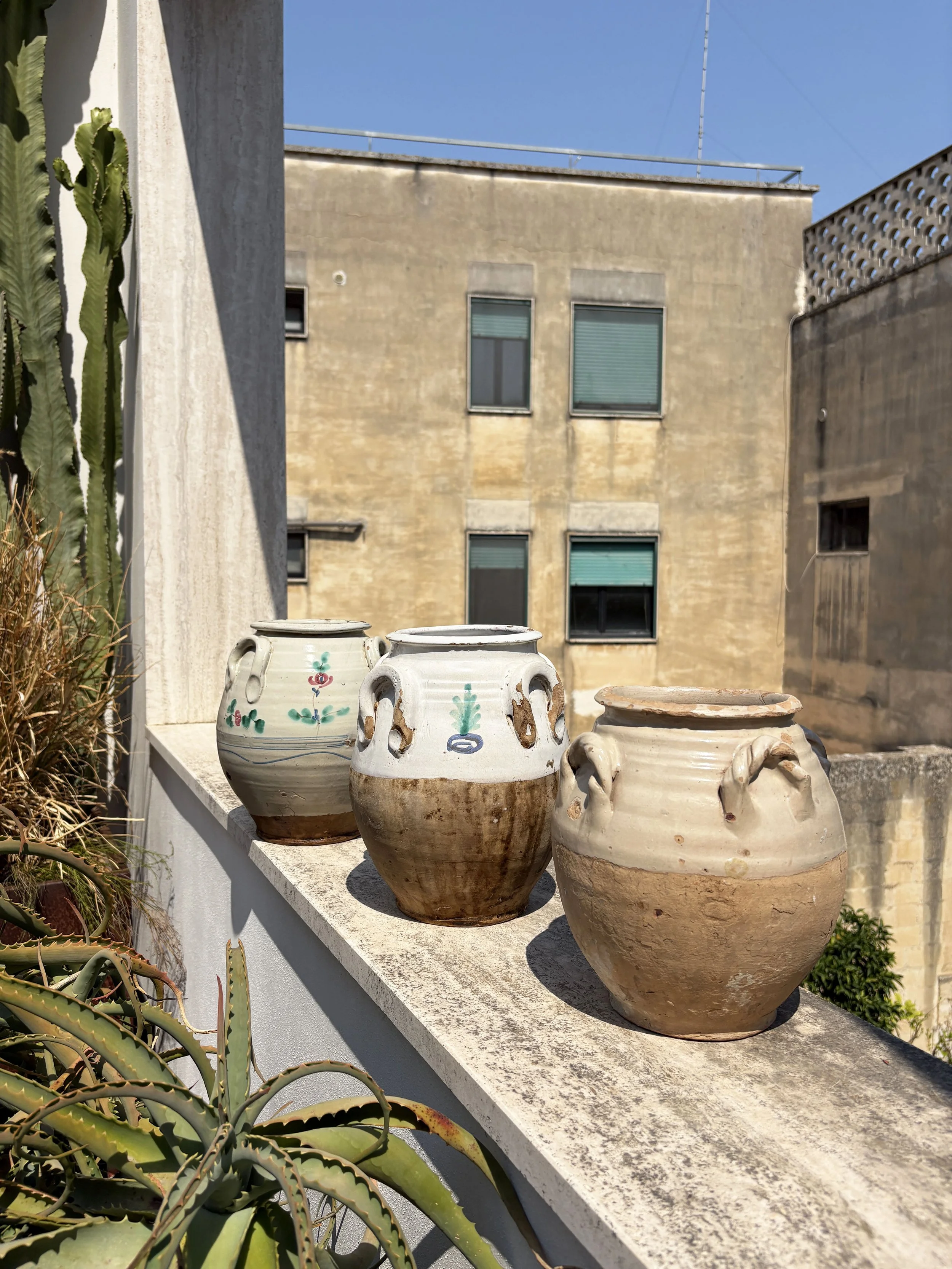 3 old ceramic confit pots from southern Italy