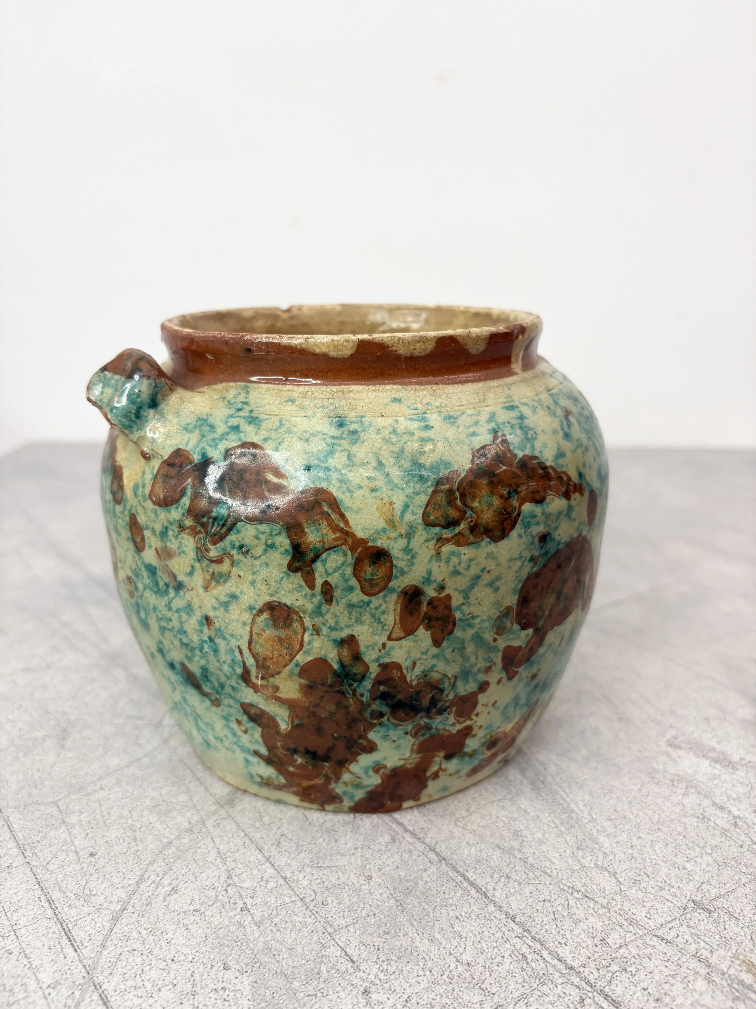 vintage splatter glaze pot Puglia