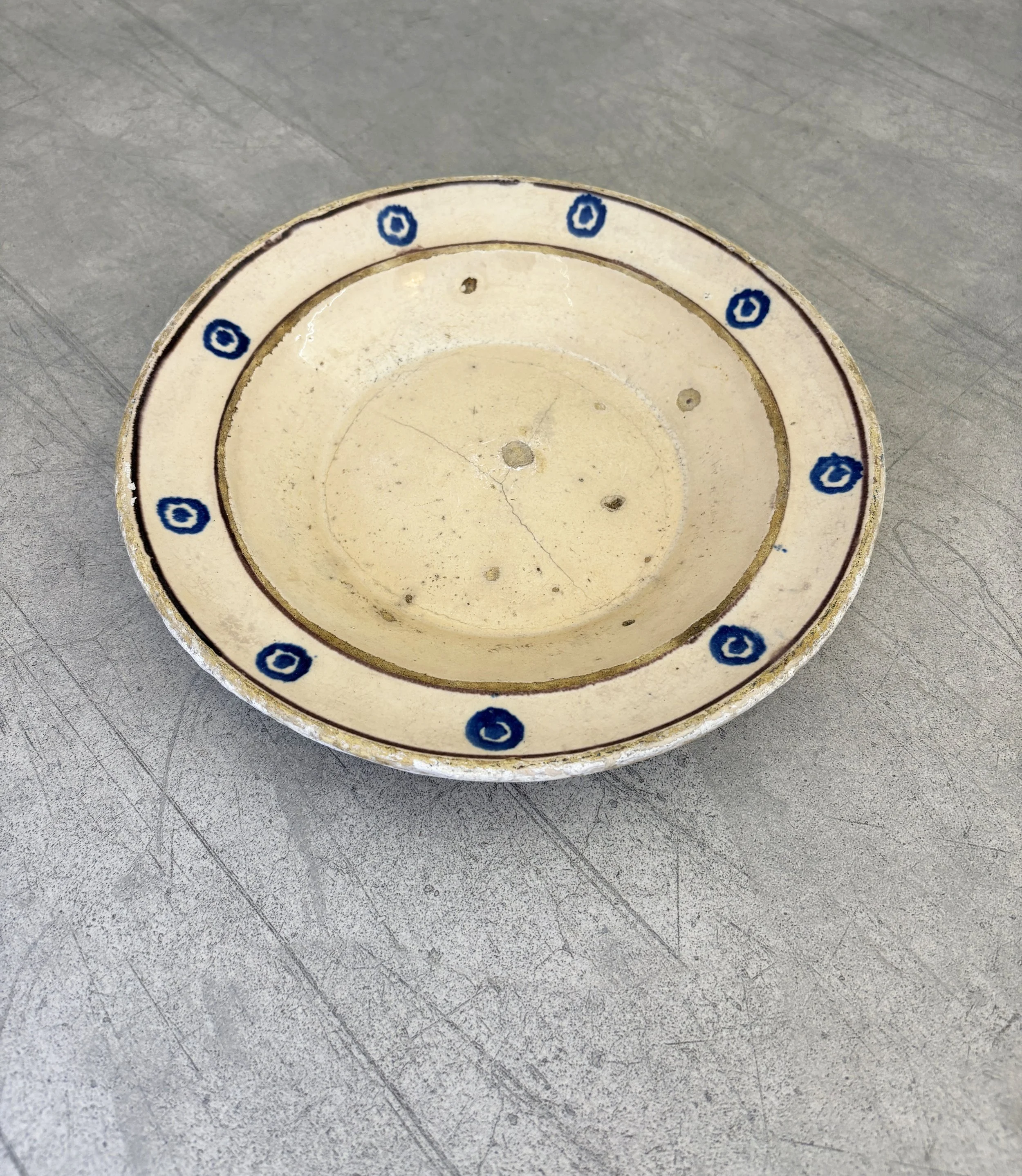 hand painted blue floral design plate