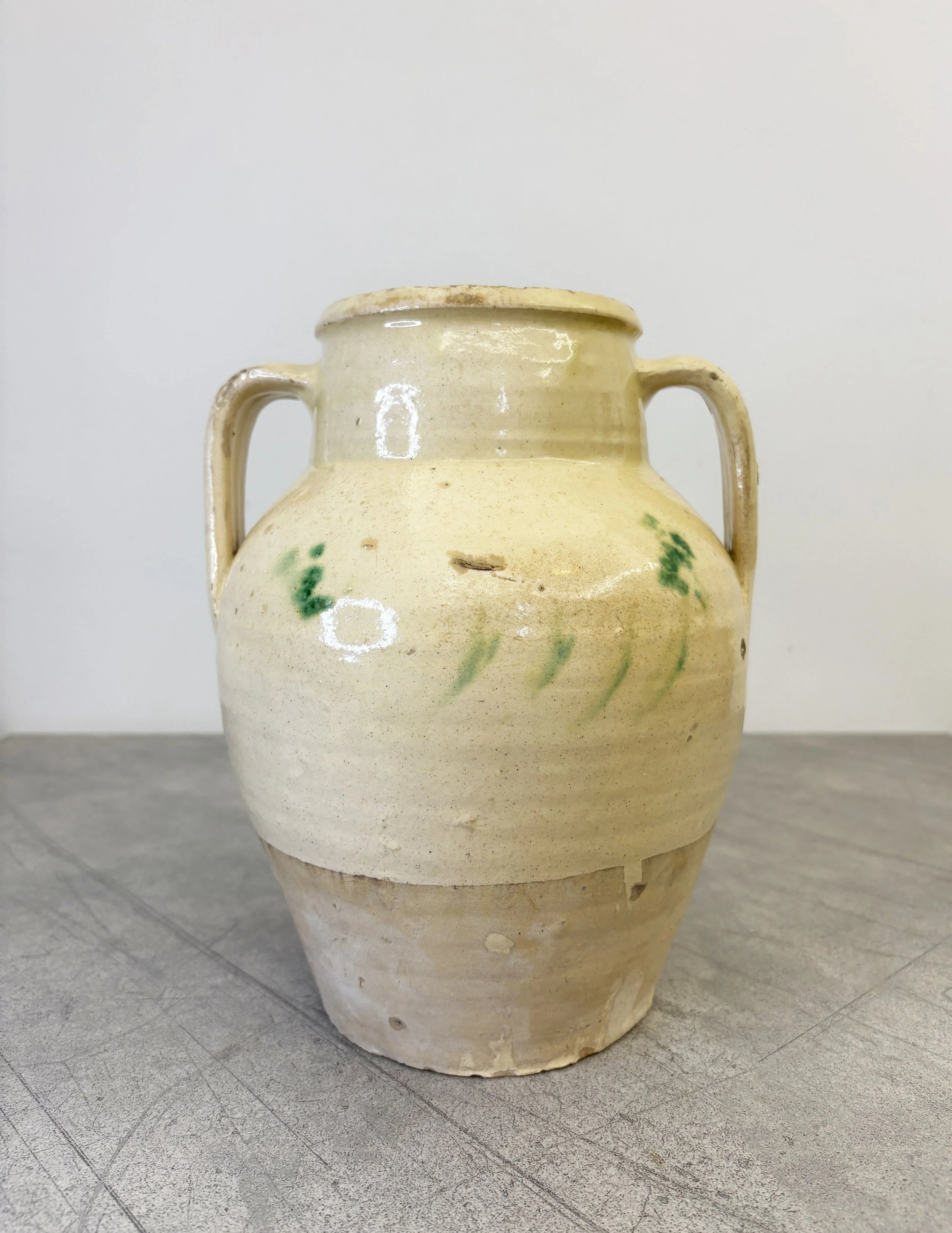 antique white glazed confit pot Puglia