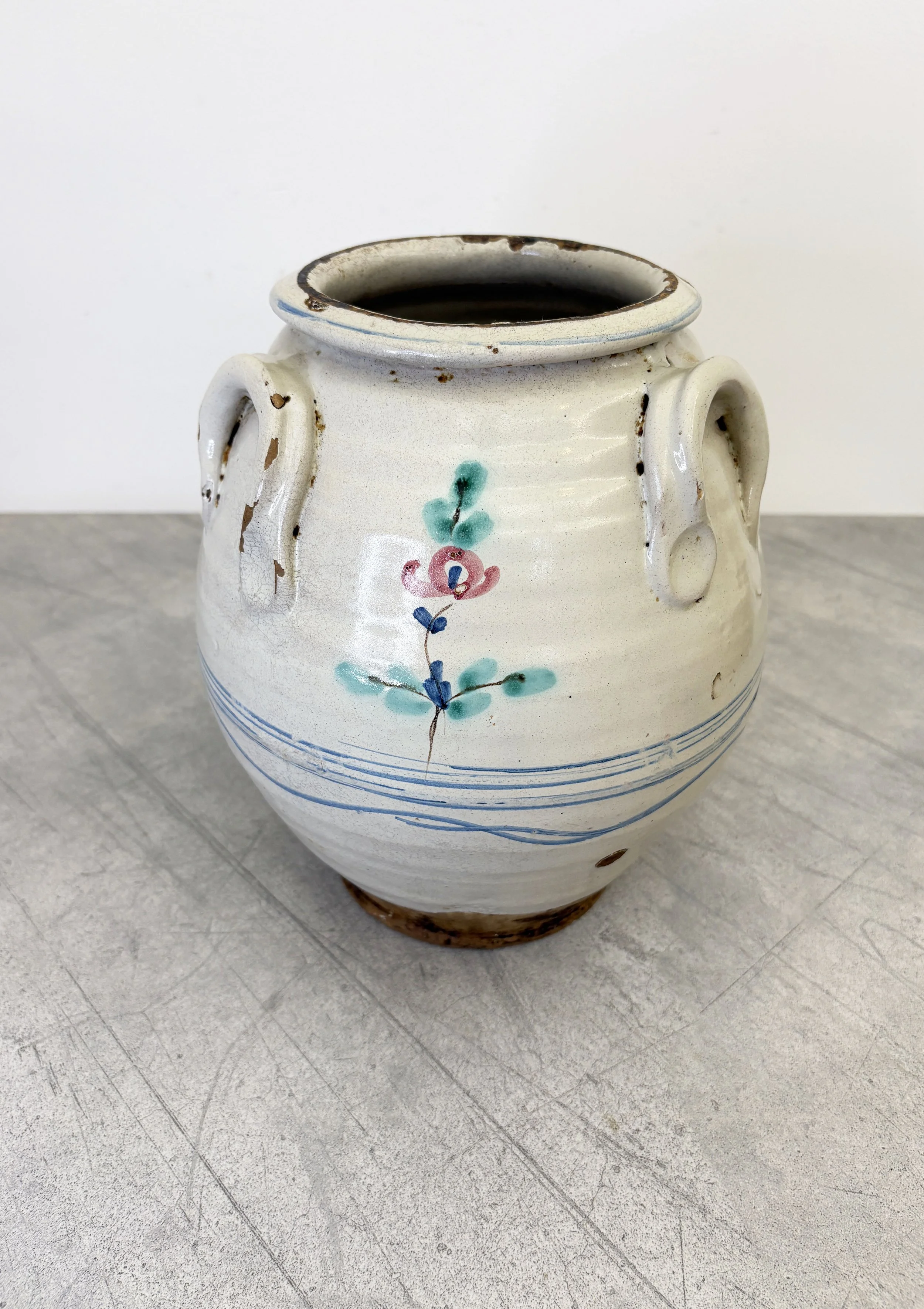 antique hand painted floral confit pot Puglia