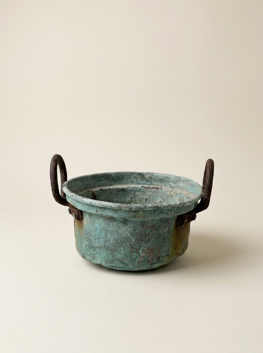 Antique Rustic Turquoise Cooking Pot