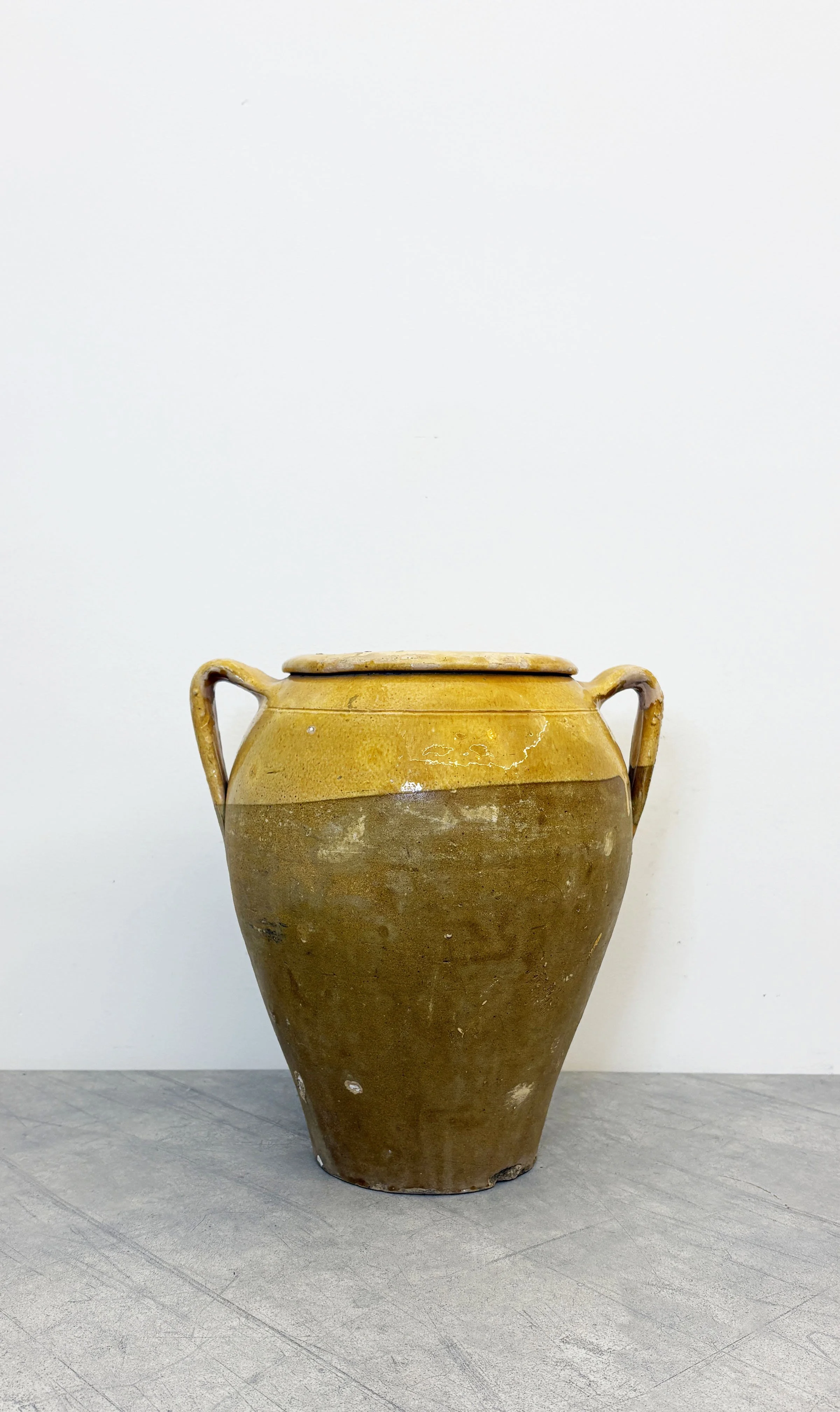 LARGE YELLOW GLAZED CERAMIC VASE ITALY.