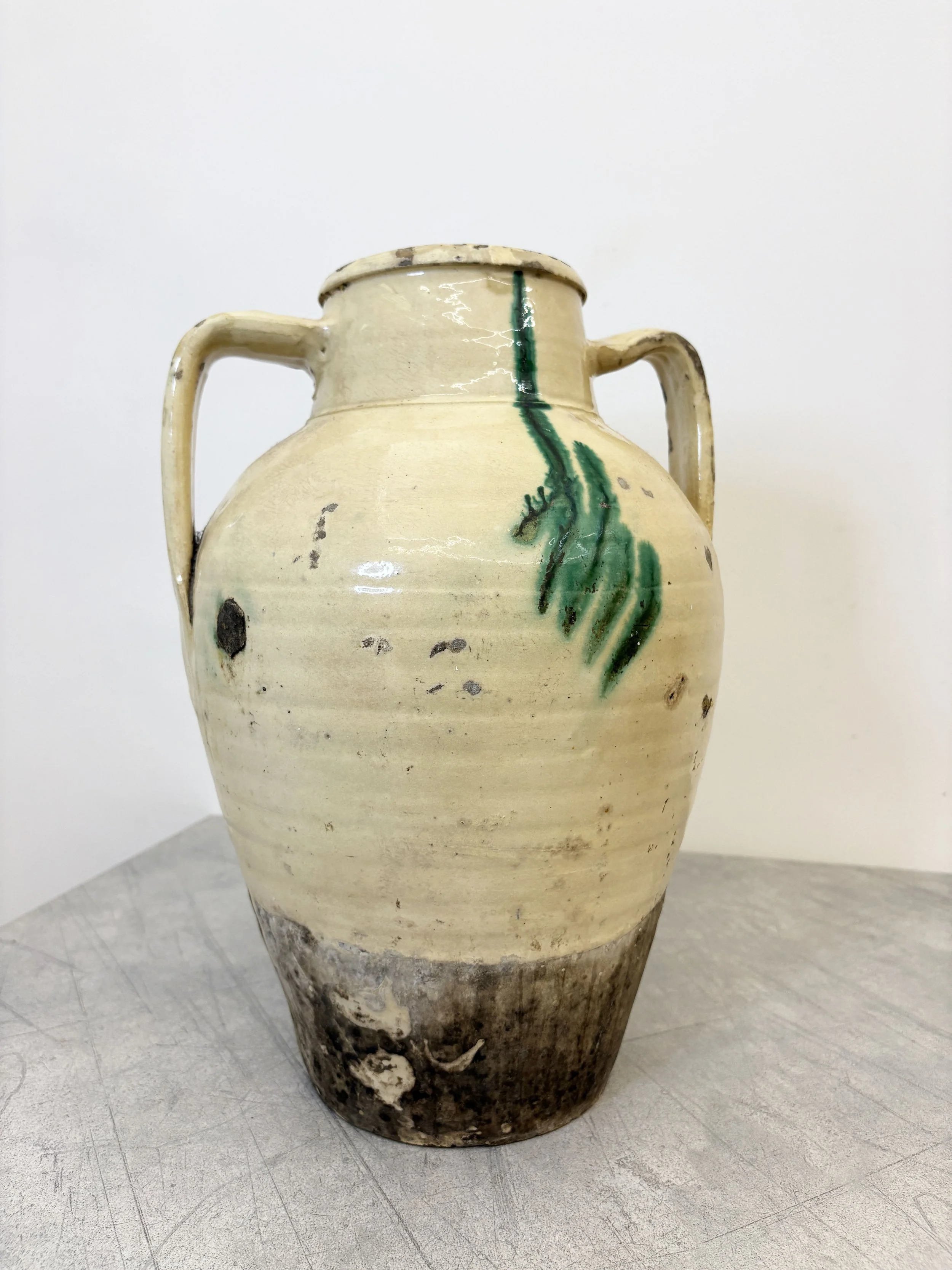 antique Italian green tree of life confit pot