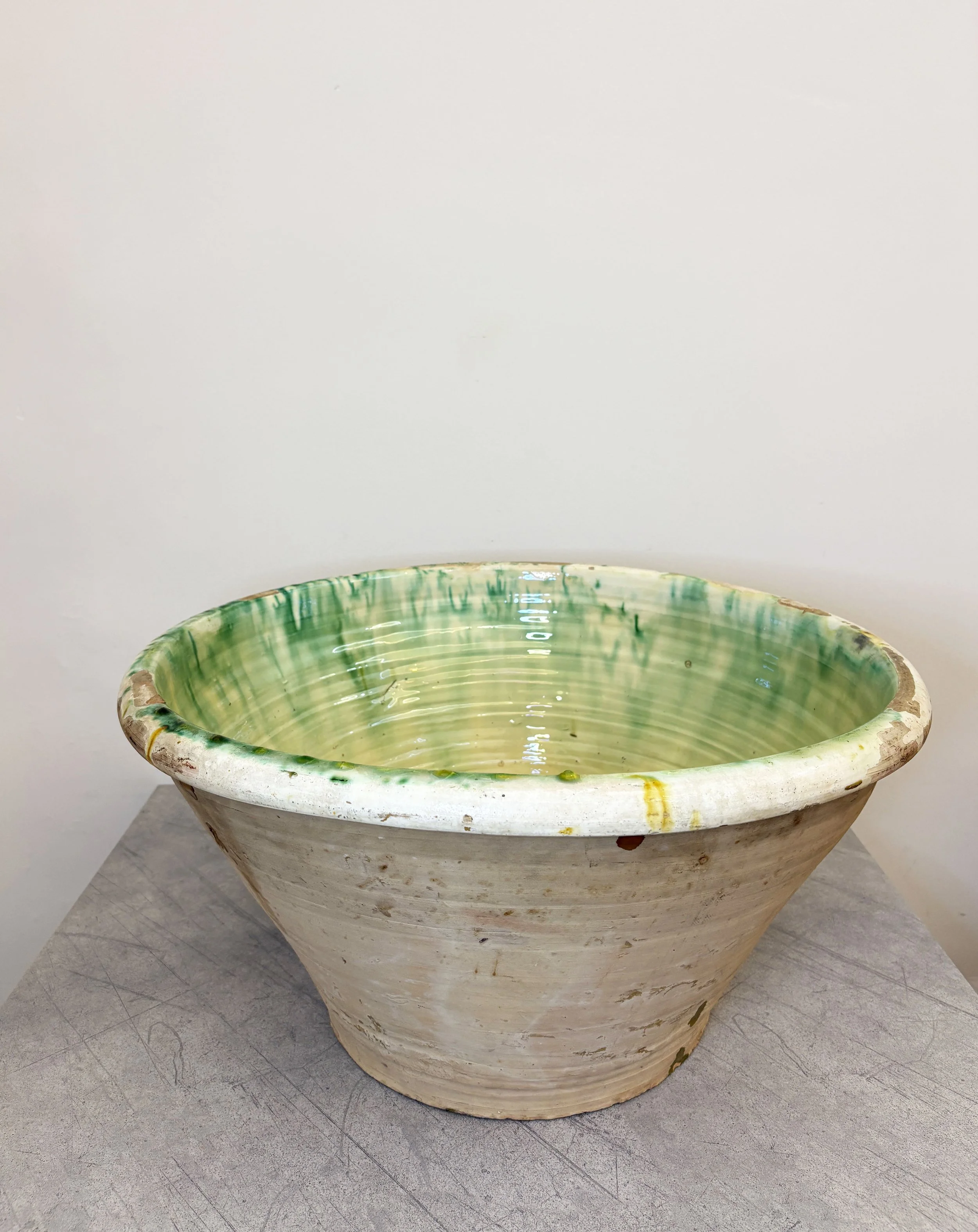 large vintage green glazed passata bowl Puglia