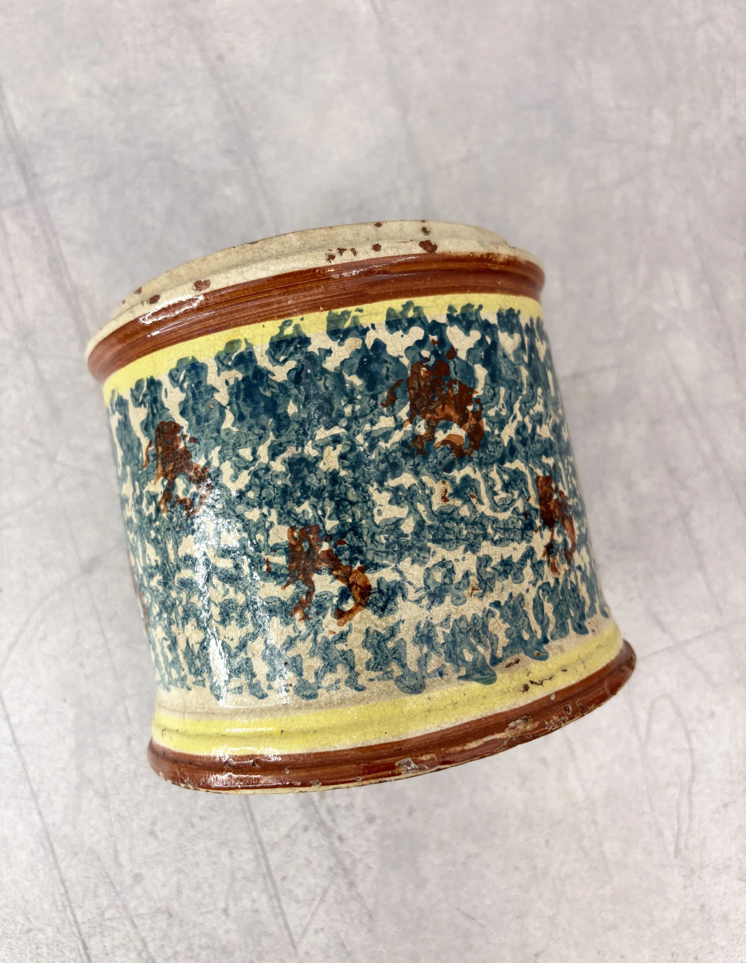 antique Sicilian pot with green splatter glaze