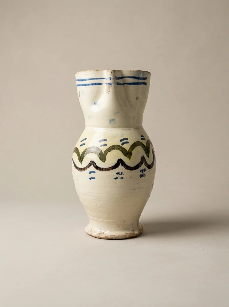 antique hand painted ceramic pitcher with blue sea design