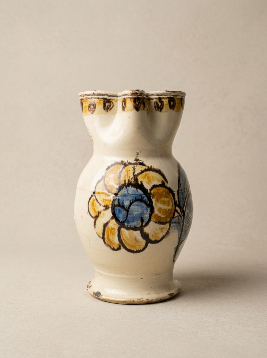 large hand painted pitcher with flower from Puglia
