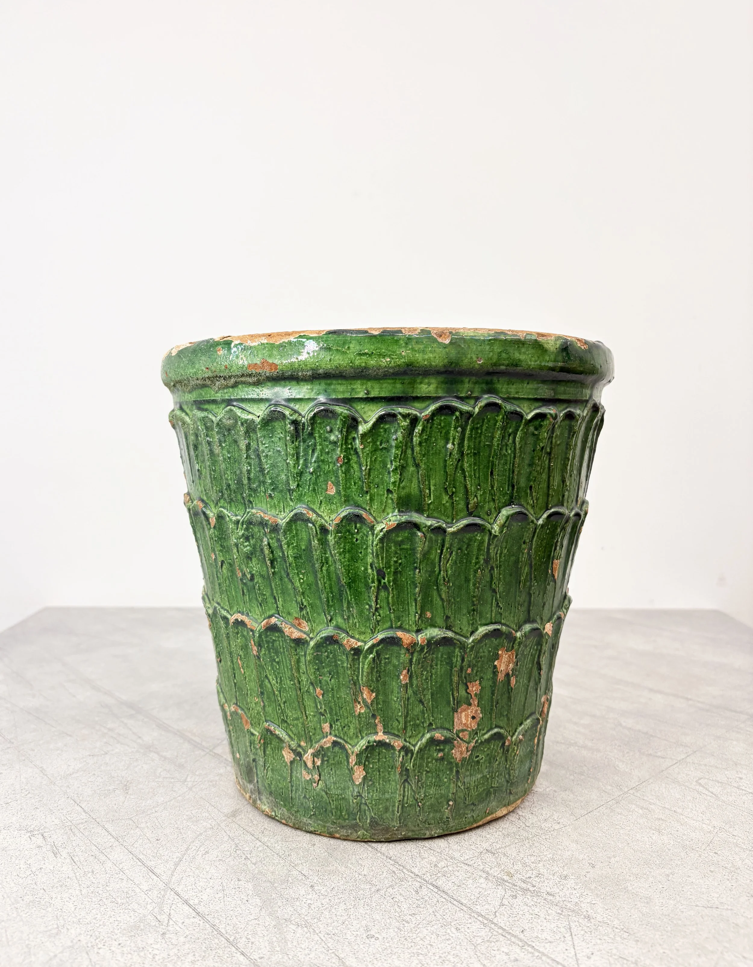 antique green ceramic plant pot