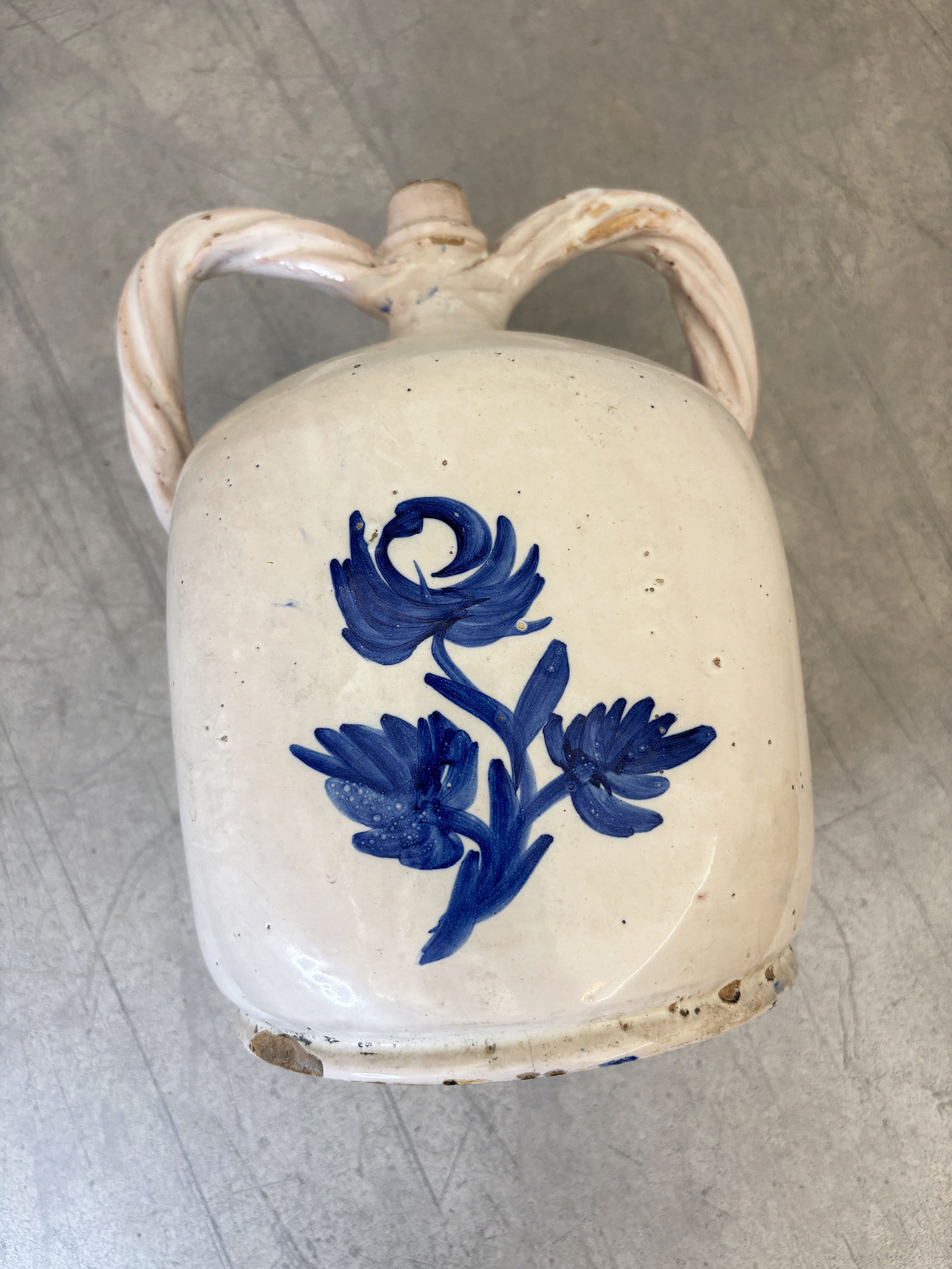 antique hand painted blue floral amphora
