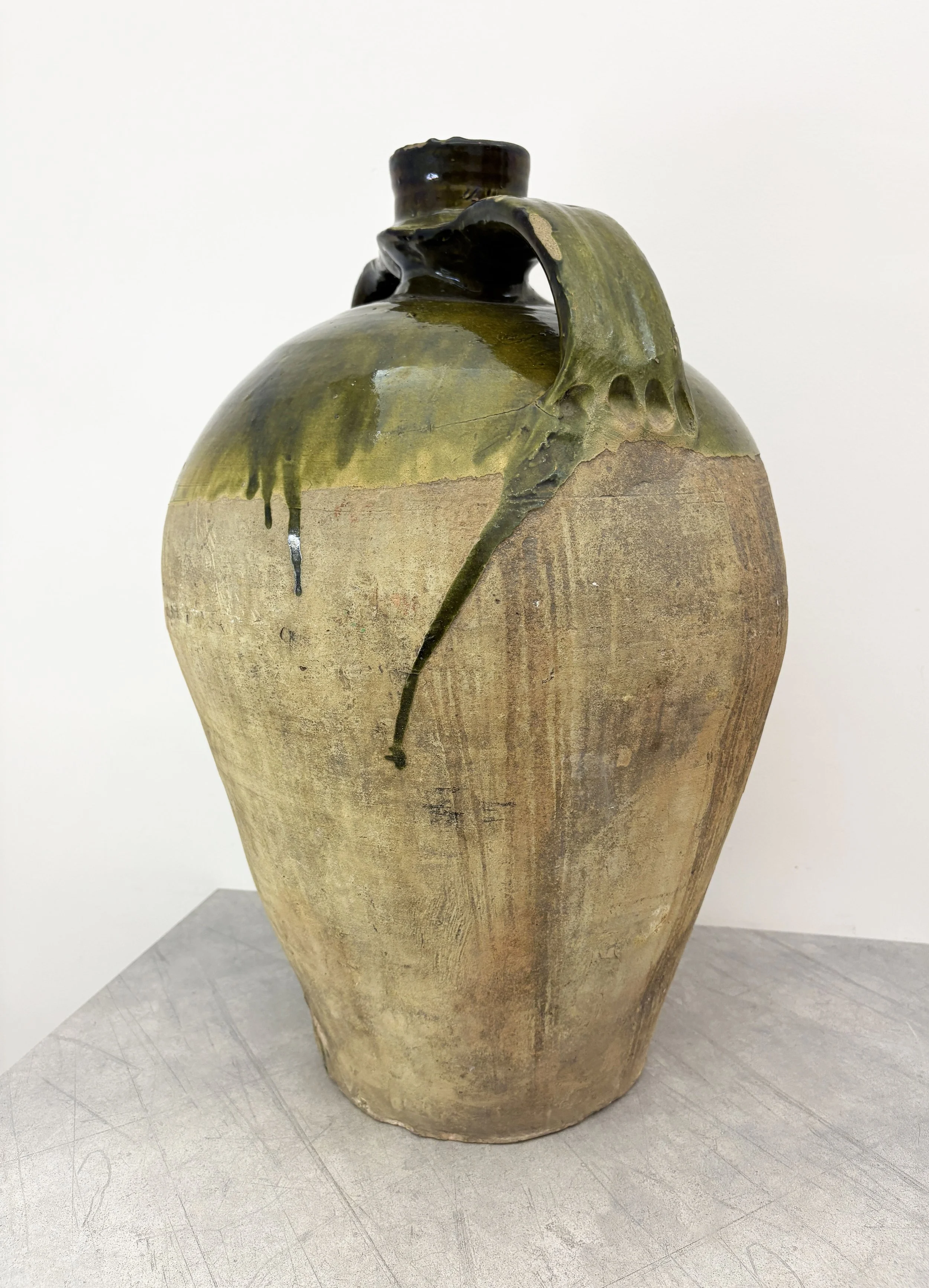 vintage green glazed ceramic amphora