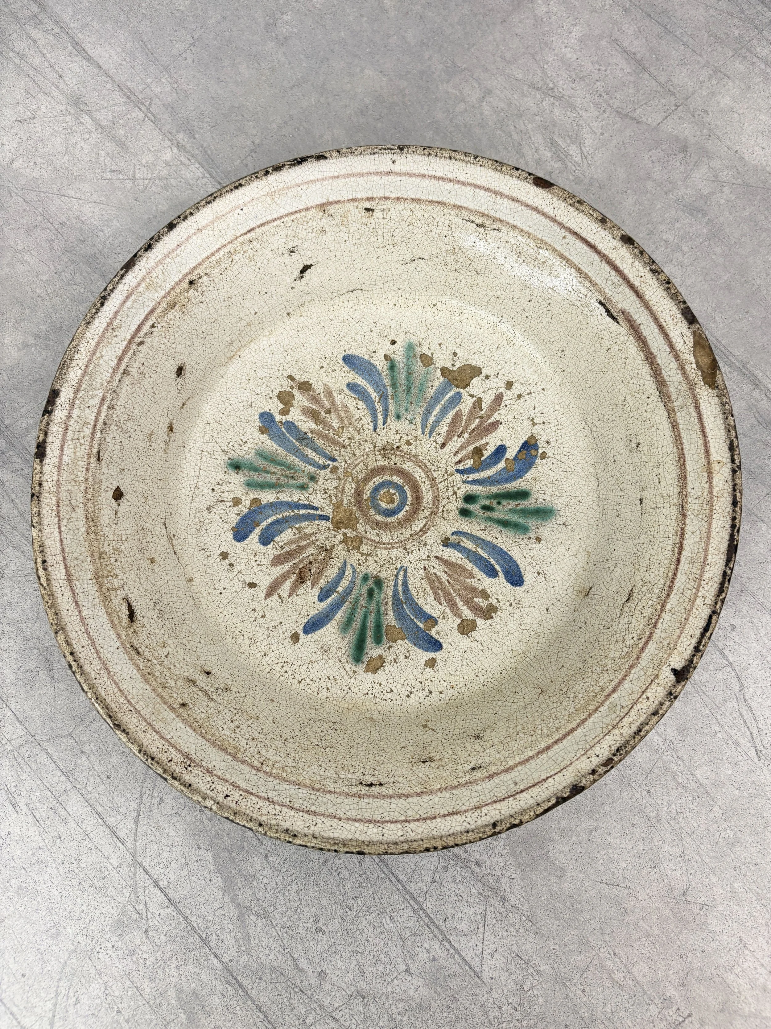 antique hand painted abstract floral bowl