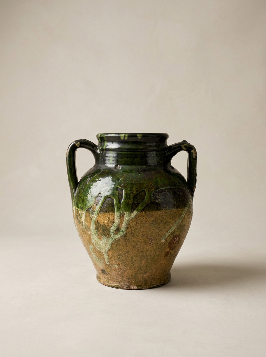 Antique Green Glaze Pot with Handles