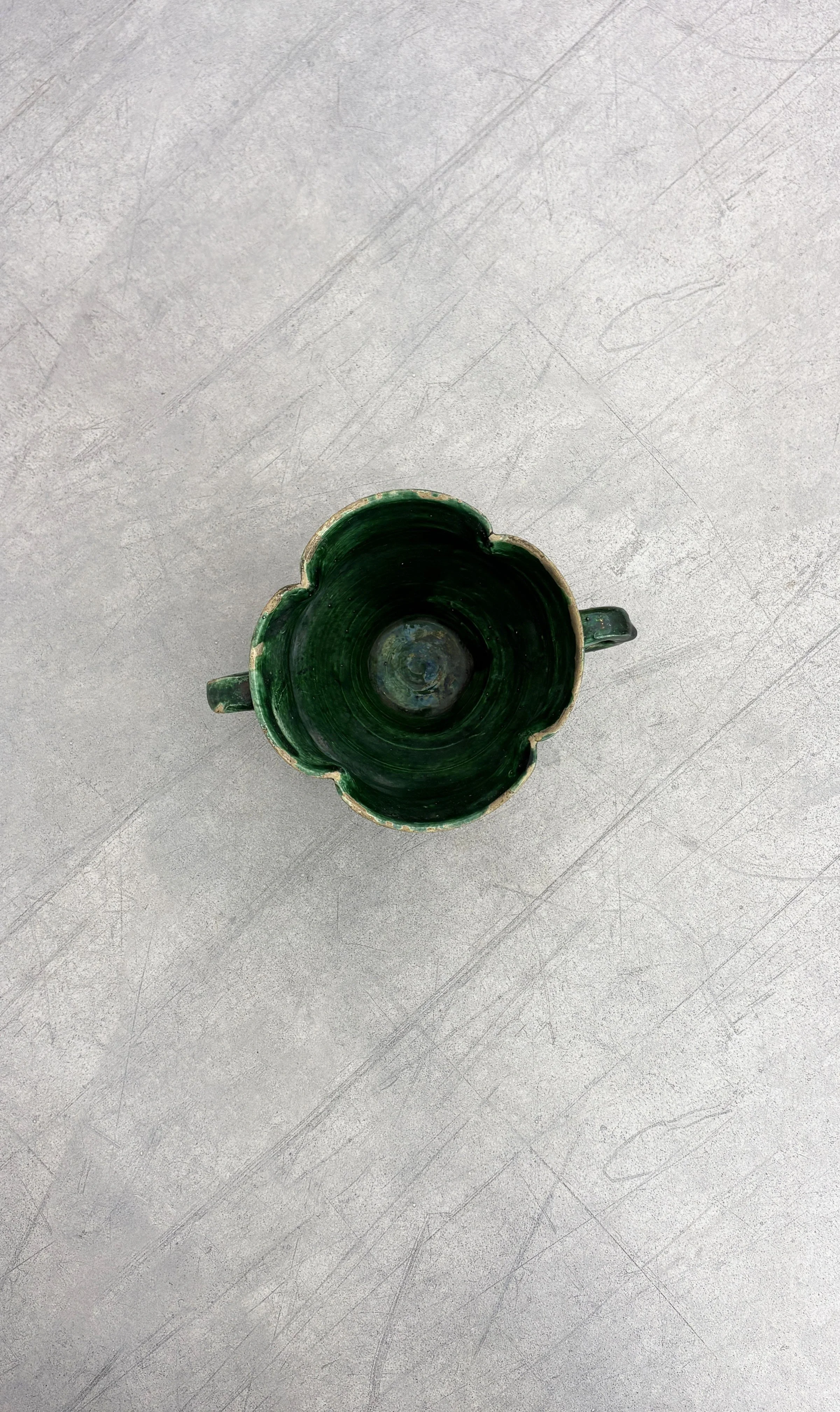 ANTIQUE ITALIAN GREEN CERAMIC SOUP CUP