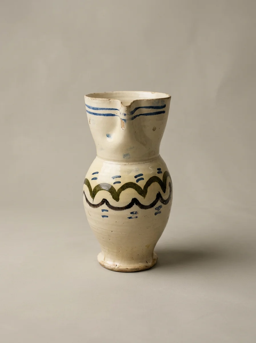 antique abstractly hand painted sea design jug from Puglia
