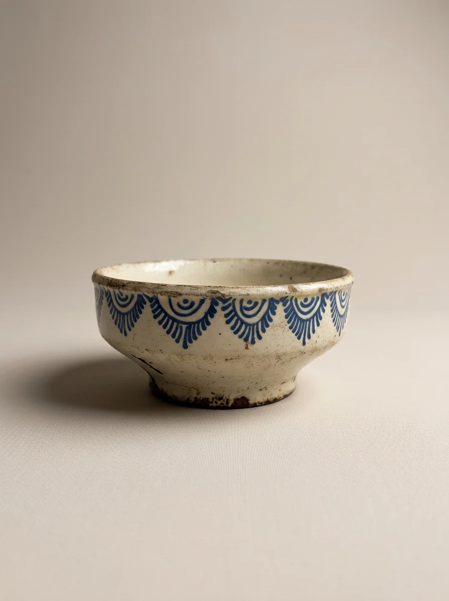rustic southern Italian bowl with hand painted blue design