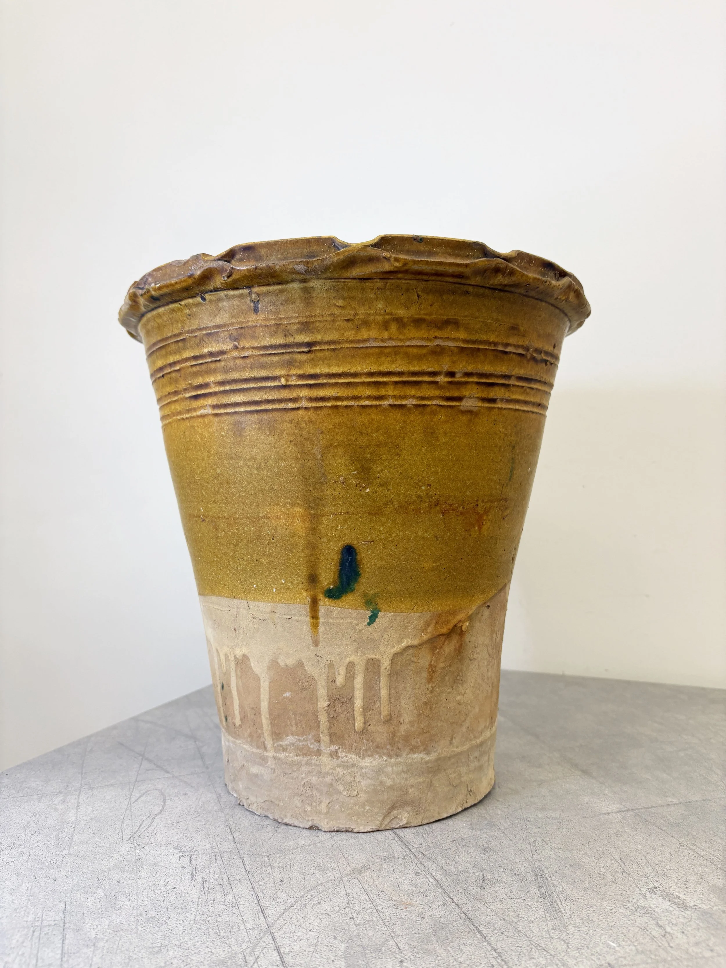 large vintage yellow glazed pot